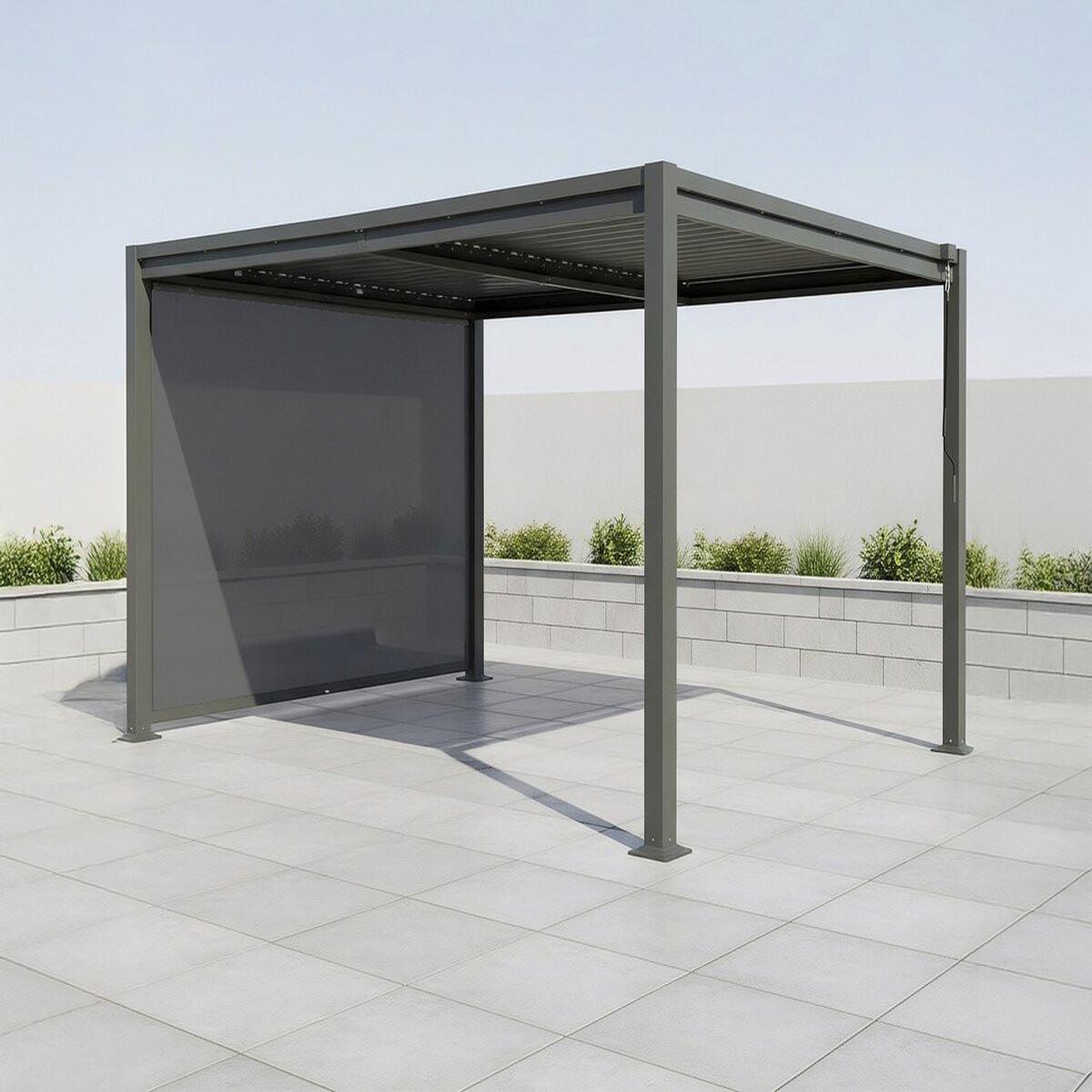 Voir la diapositive 2 : Habitat et Jardin Pergola bioclimatique avec store en acier galvanisé  howard  - 3 x 4 m - gris