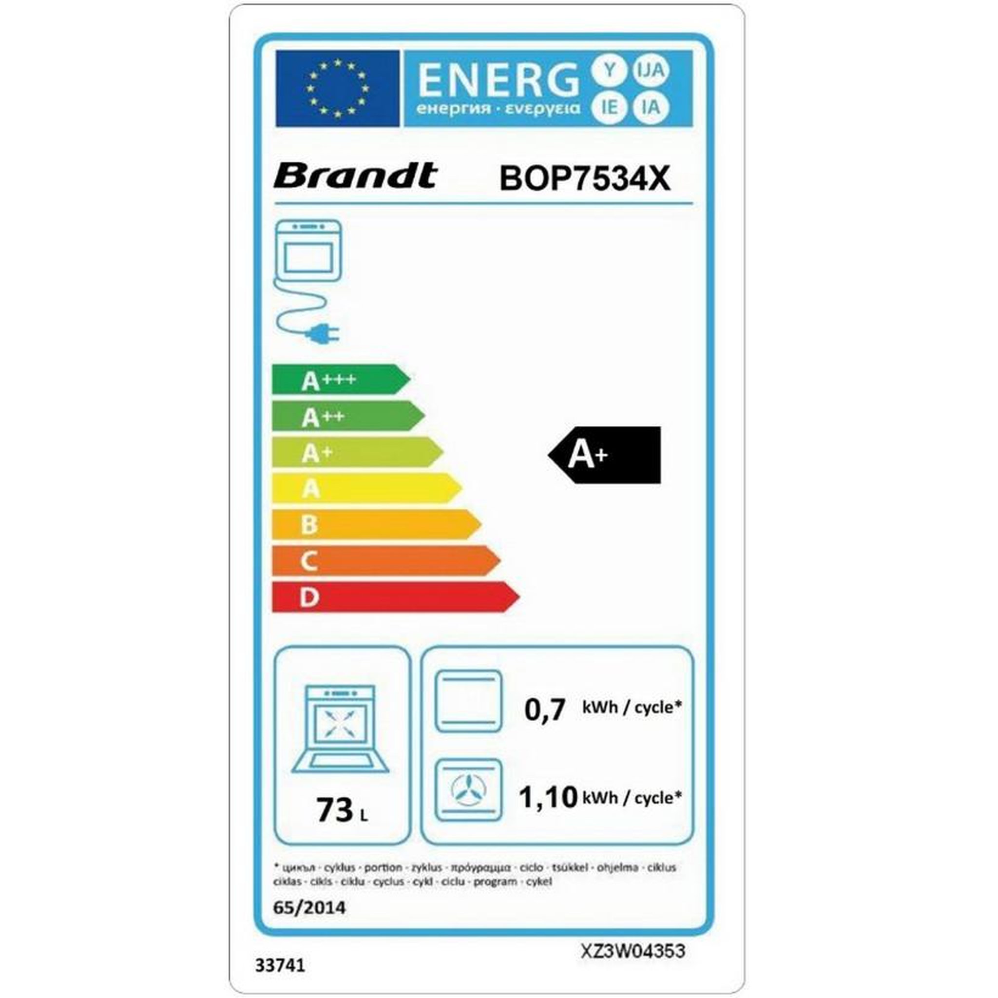 Voir la diapositive 2 : BRANDT Four intégrable multifonction 73l 60cm pyrolyse inox - bop7534x