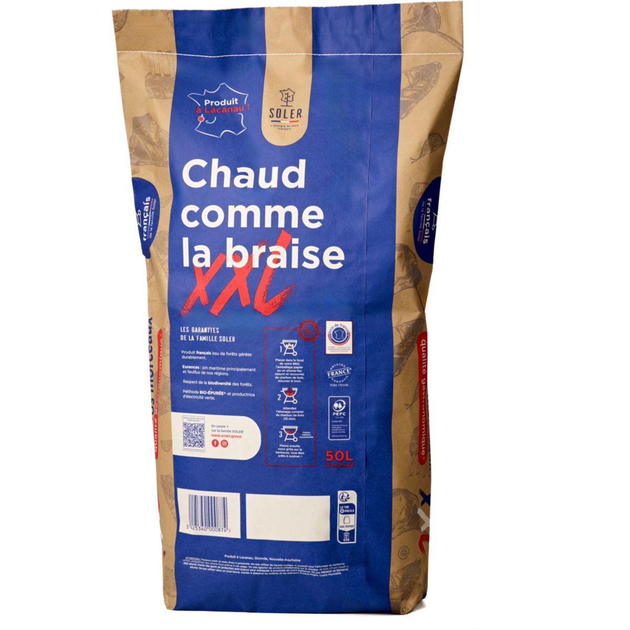 Voir la diapositive 3 : SOLER Charbon de bois de bois 50l xxl très gros morceaux