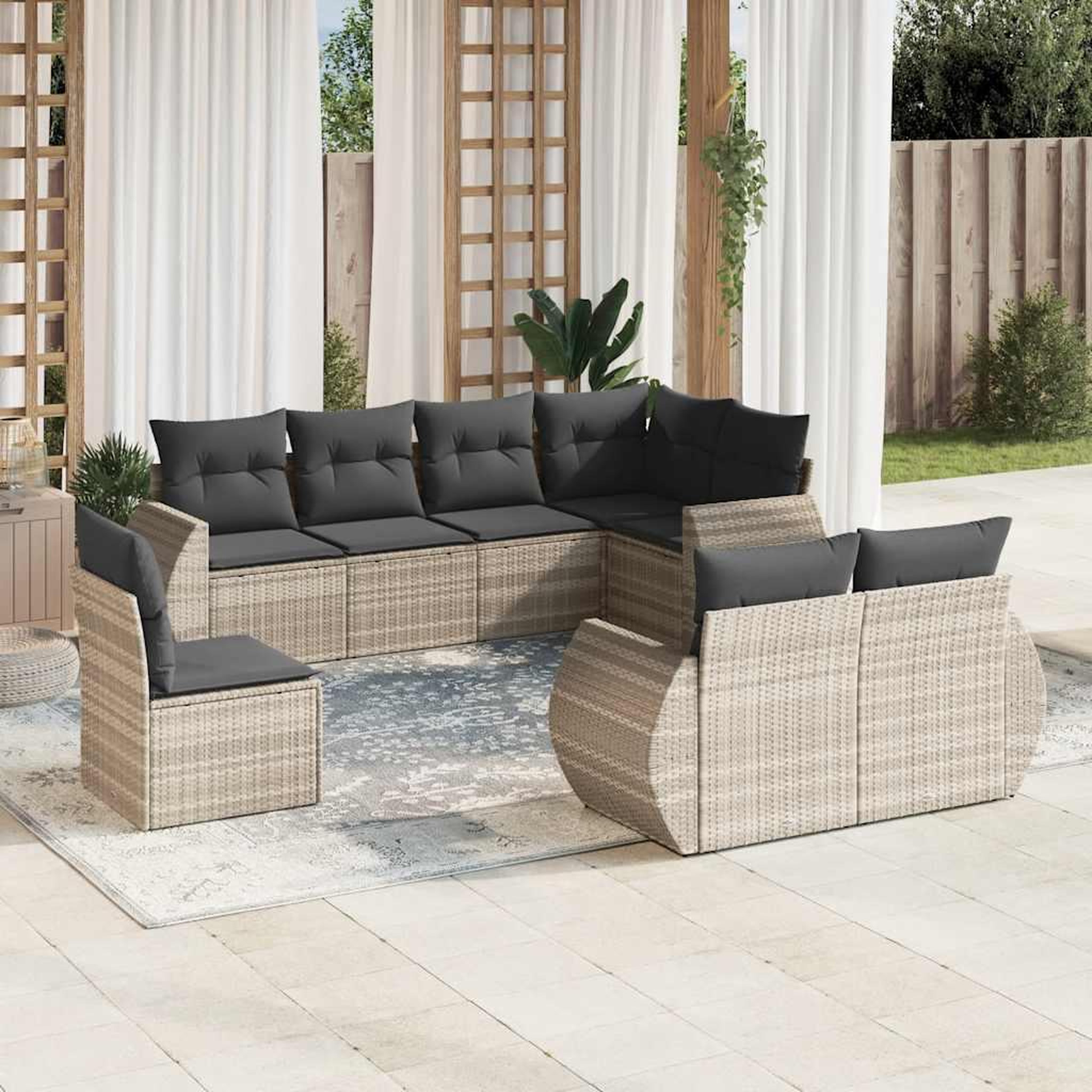 VIDAXL Salon de jardin 8 pcs avec coussins gris clair resine tressee