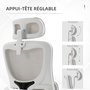 Voir la diapositive 5 : VINSETTO Fauteuil de bureau ergonomique réglable - fonction bascule, support lombaires, tétière ajustable - blanc gris