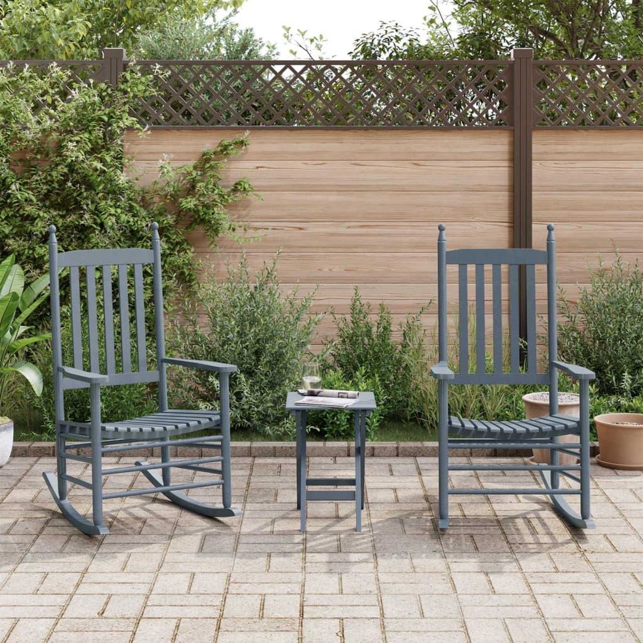 VIDAXL Chaises a bascule lot de 2 table pliable gris massif peuplier