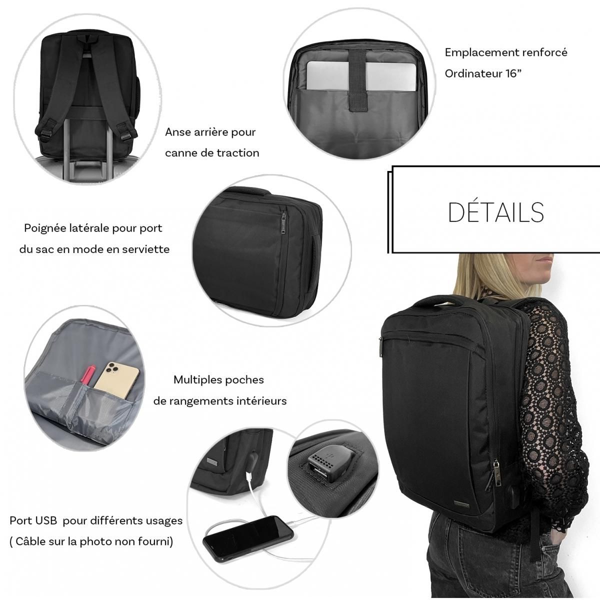 David Jones 2en1 Serviette/Sac à dos ordinateur 16