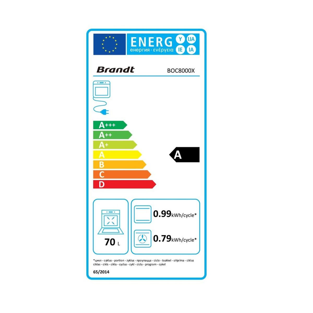 BRANDT Four intégrable multifonction 70l 60cm catalyse noir/inox - BOC8000X