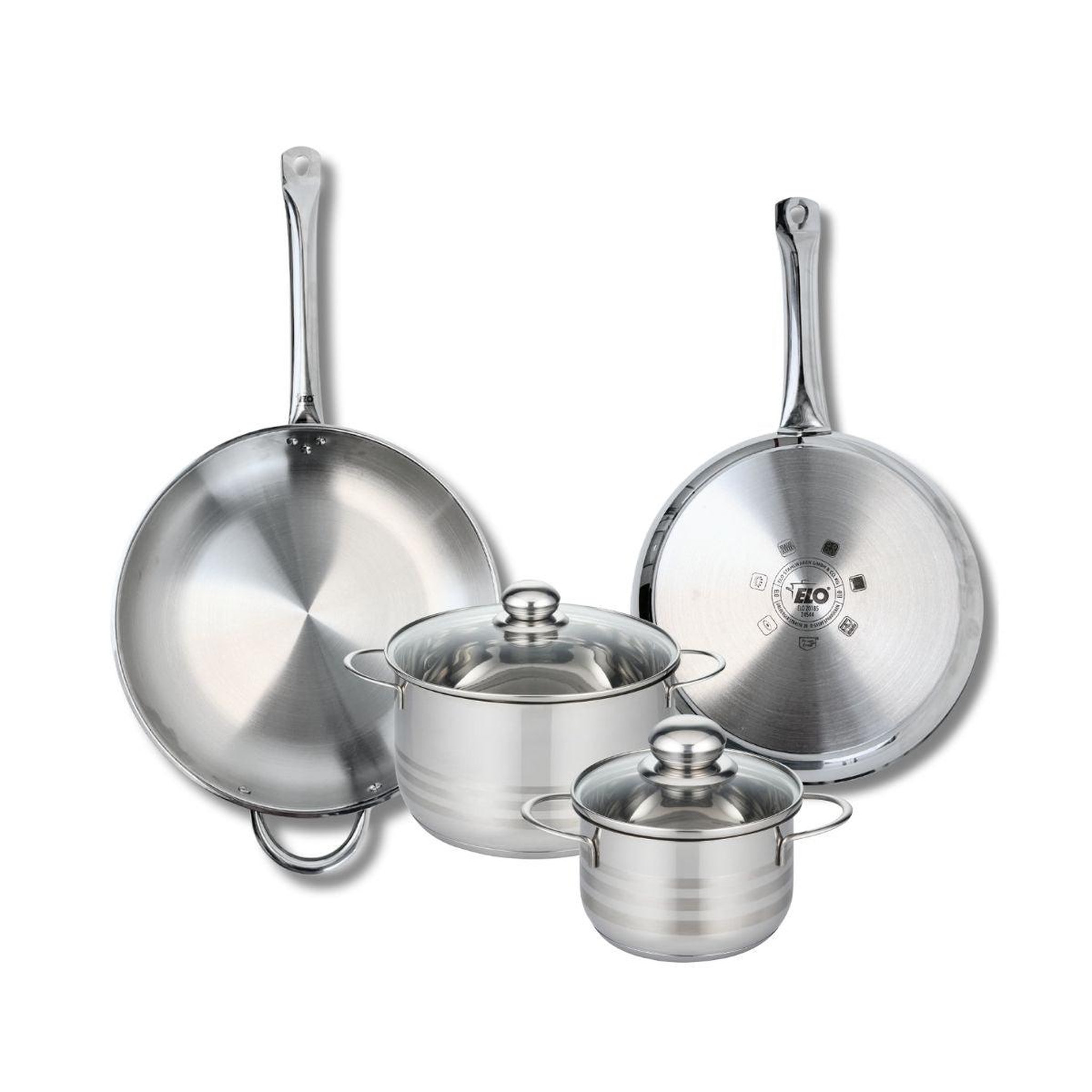 ELO Ensemble de 2 poêles de cuisson 28 et 32 cm et 2 faitouts 16 et 20 cm elo profi brillant