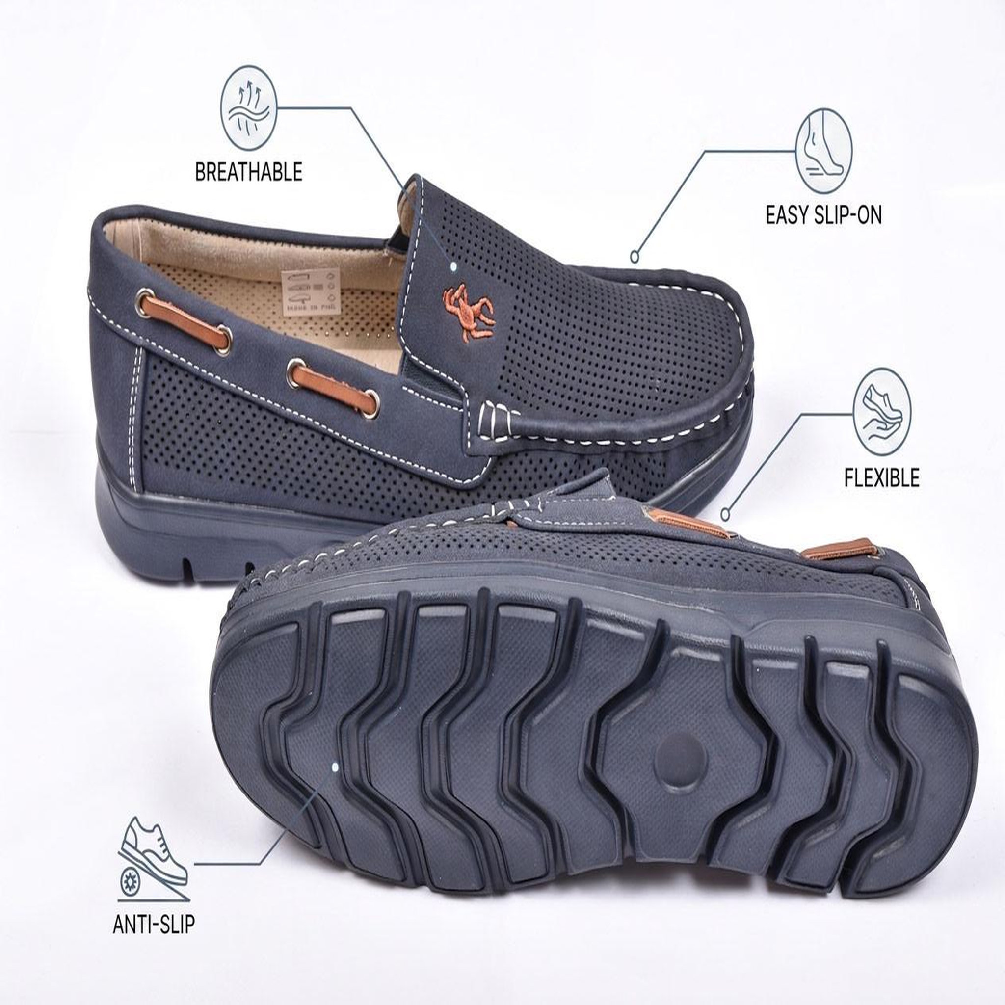 Voir la diapositive 4 : OZABI OZABI Mocassins Homme Microperforés Confort Été Semelle Crantée