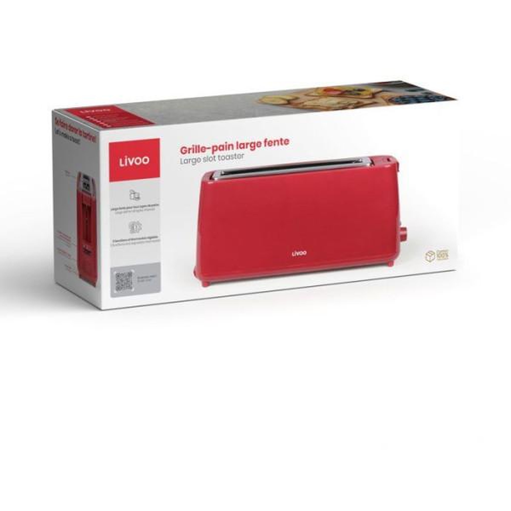 Voir la diapositive 4 : LIVOO Grille-pain 1 fente 800w rouge - dod168rc