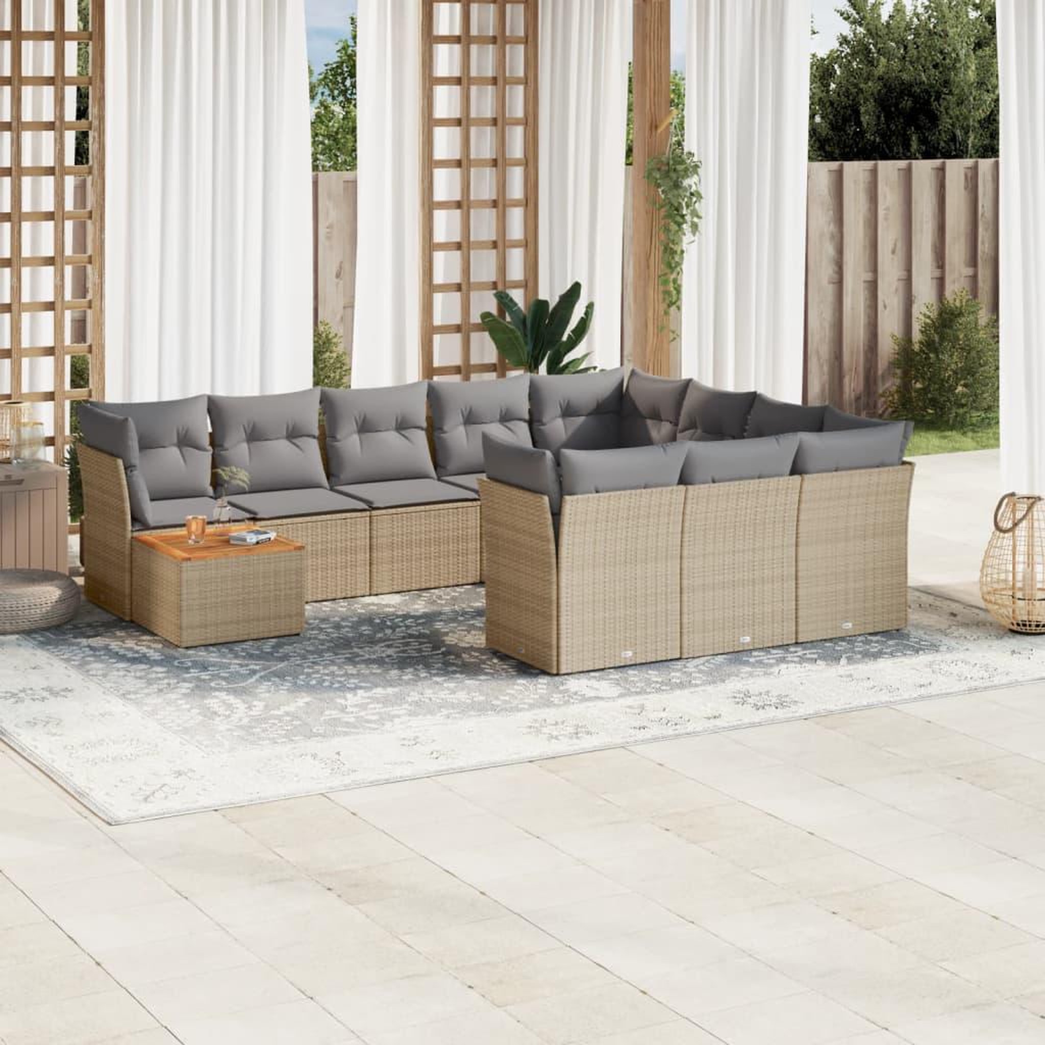 VIDAXL Salon de jardin 11 pcs avec coussins beige resine tressee