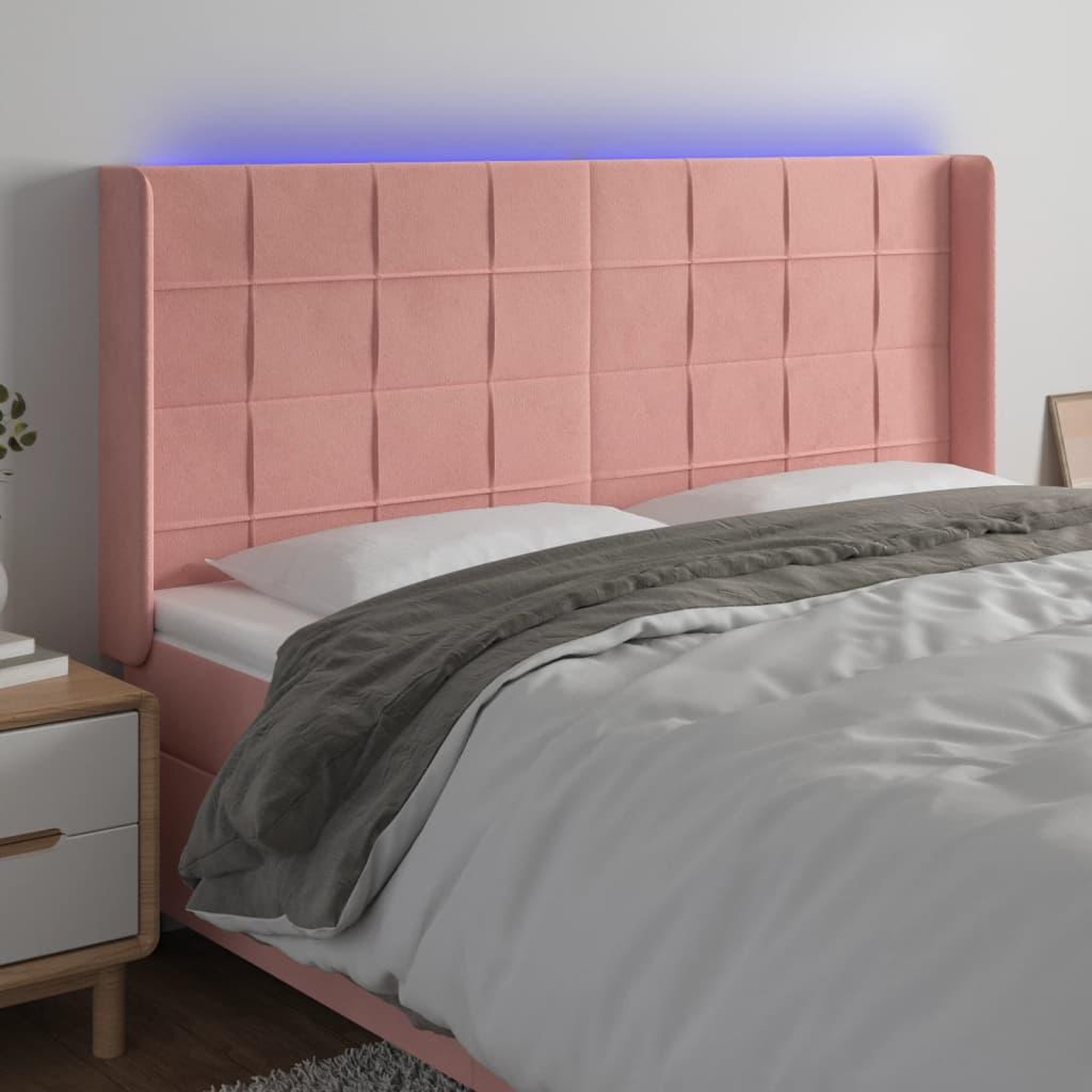 Voir la diapositive 1 : VIDAXL Tete de lit a LED Rose 203x16x118/128 cm Velours