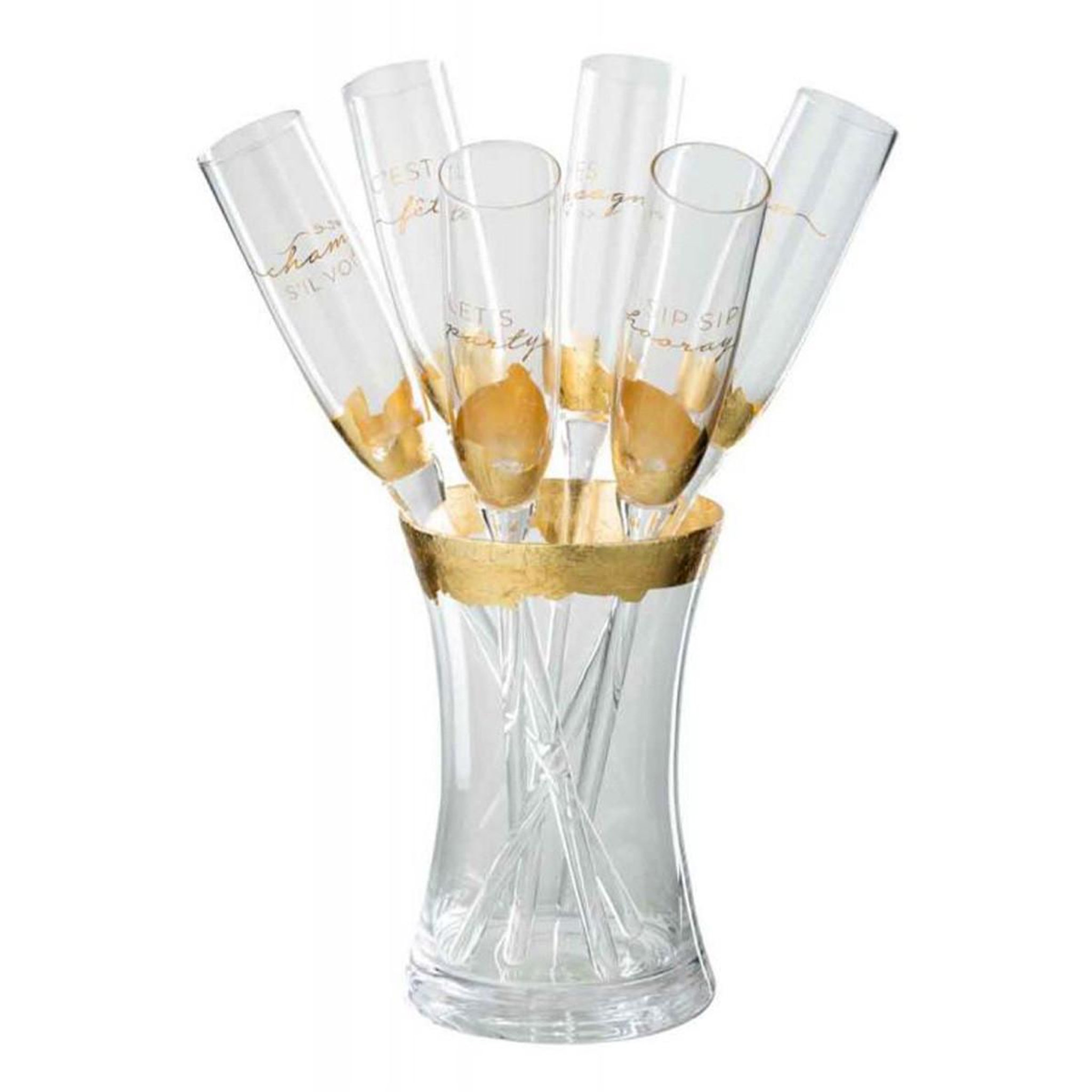 Voir la diapositive 1 : J-LINE Seau à champagne & 6 flûtes  verre  35cm transparent