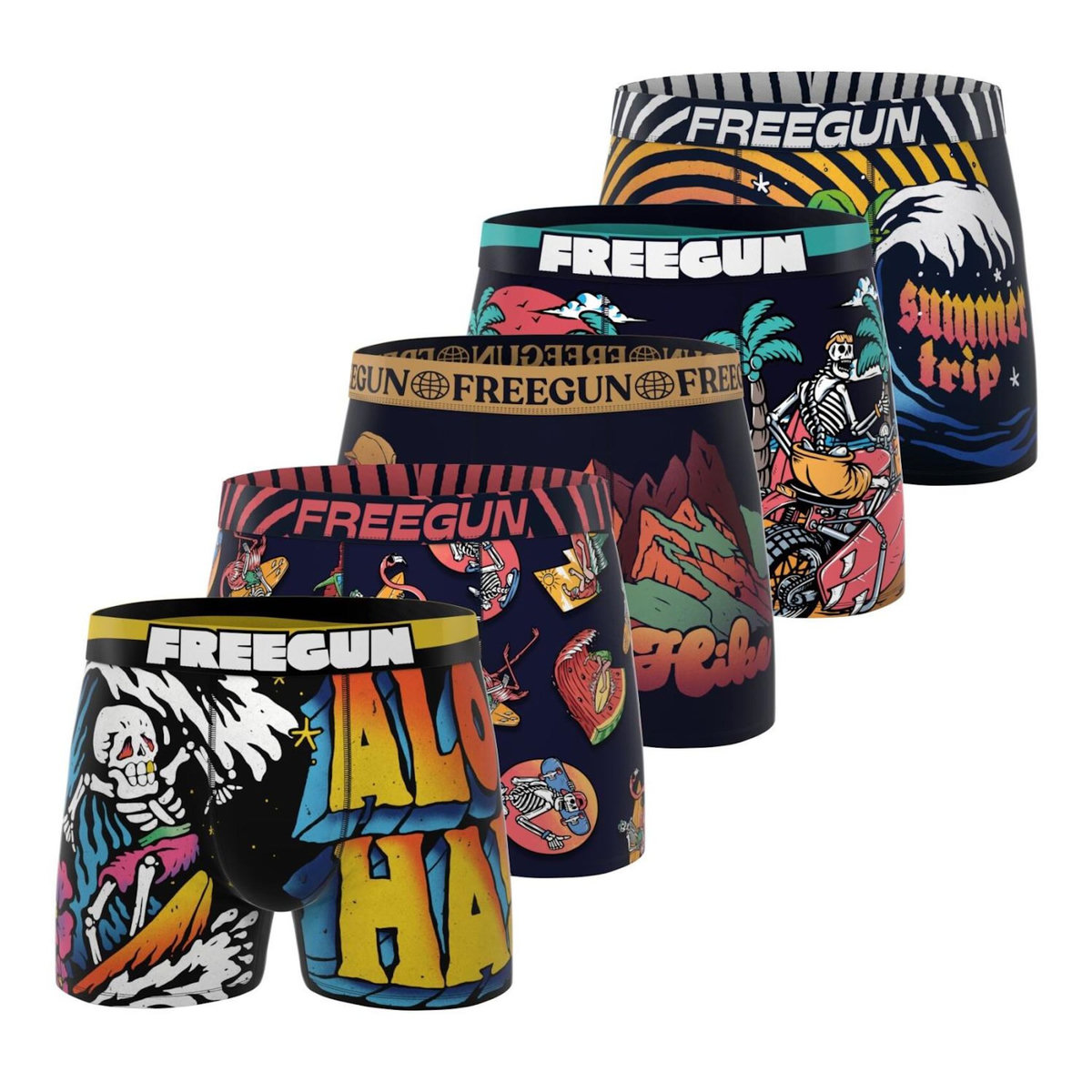 FREEGUN Lot de 5 boxers homme Retro Summer