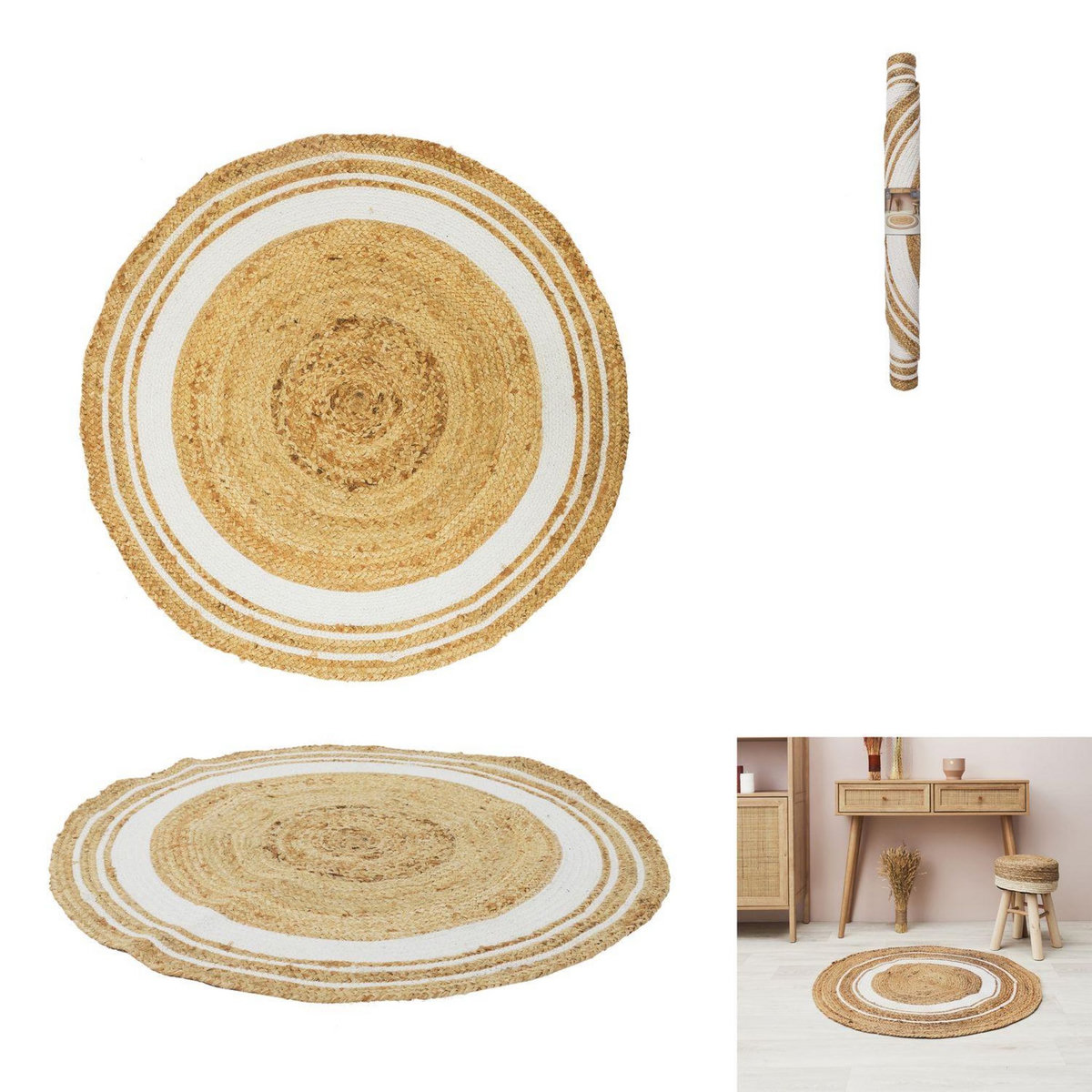 TOILINUX Tapis rond en Jute et coton