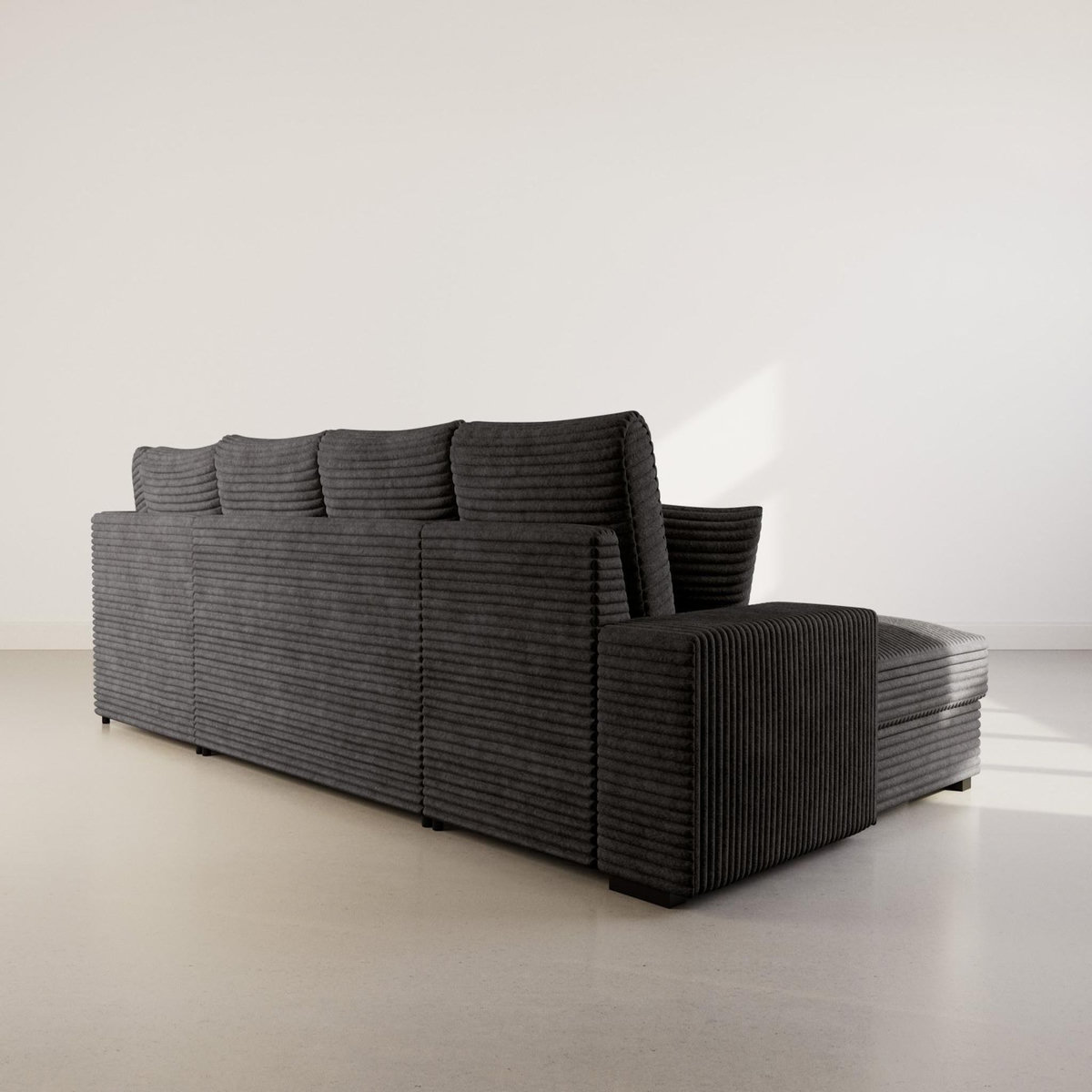 BEST MOBILIER Lorie - canapé panoramique d'angle droit 7 places convertible en velours côtelé grosse côte avec coffre