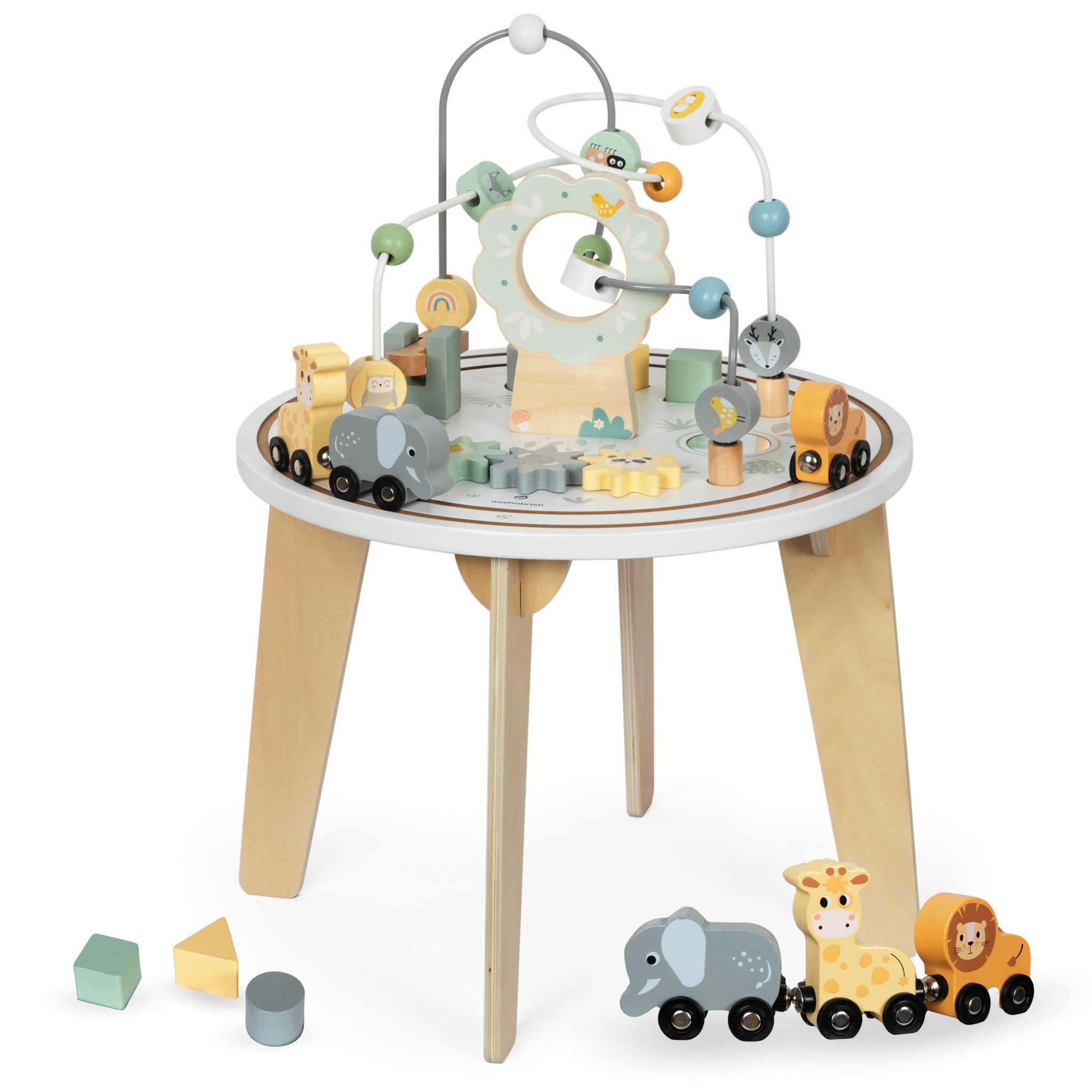 MAMABRUM Table Éveil Sensoriel Montessori en Bois, Jeux Éducatif, Boulier, Train animaux Magnétique, Puzzle