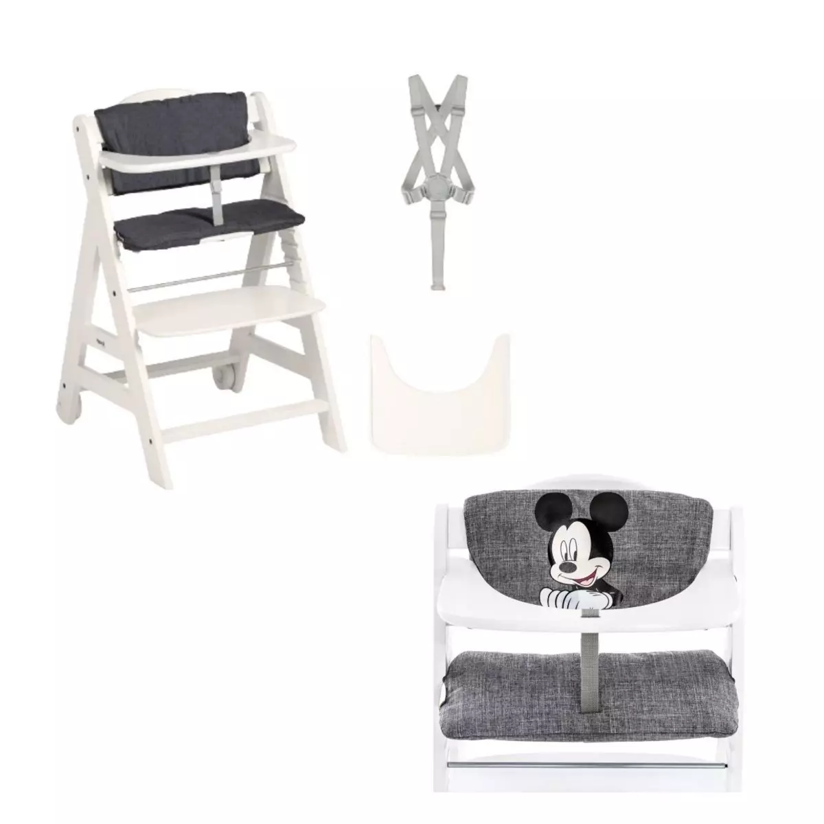 HAUCK Chaises hautes Beta+B Blanc + Coussin chaise haute en bois Highchair Pad Deluxe Mickey Gris
