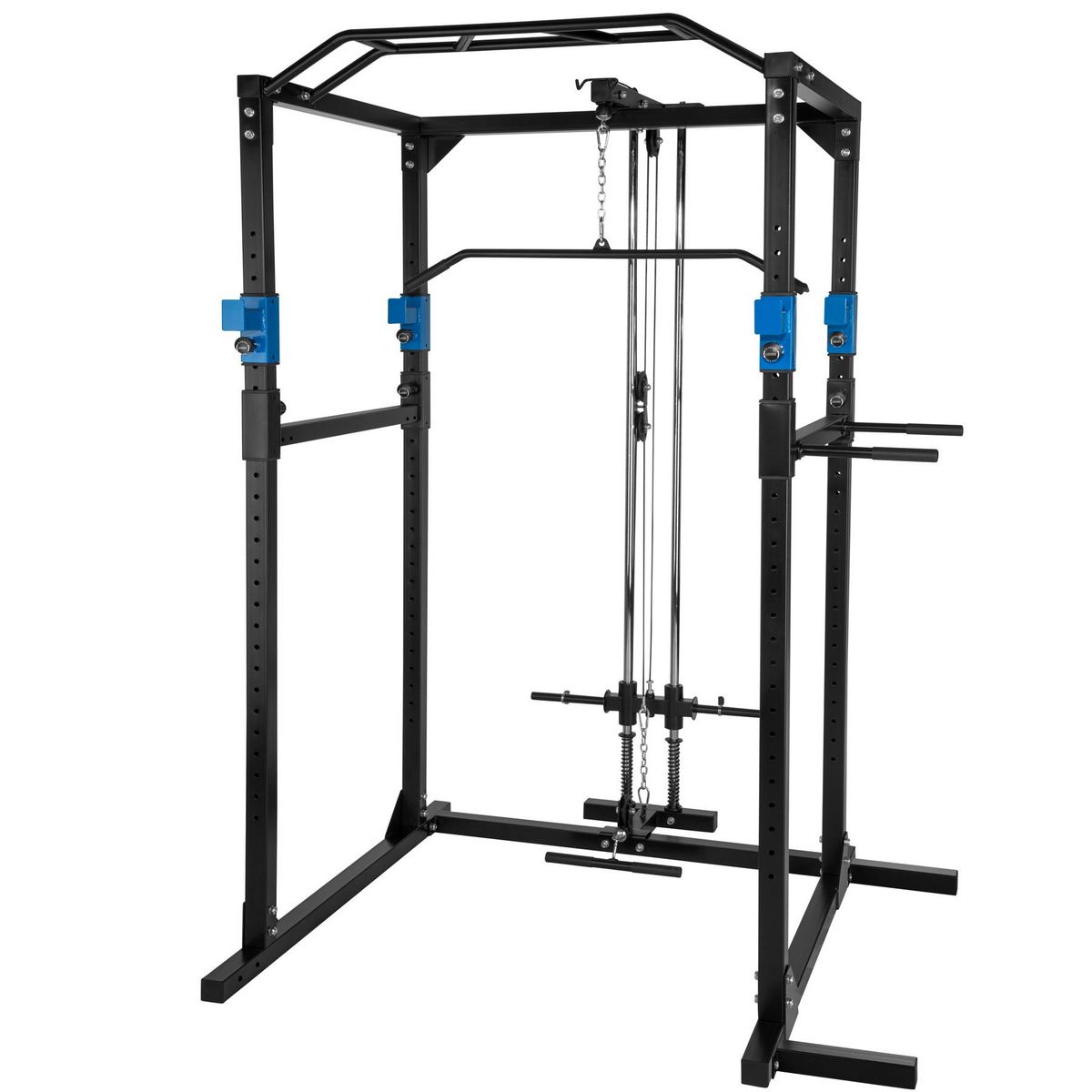 tectake Cage de musculation avec traction latissimus noir/bleu
