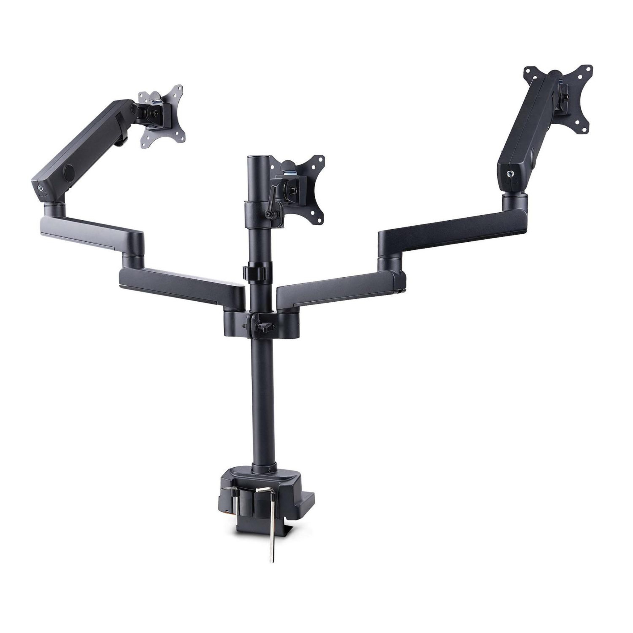 Voir la diapositive 3 : Startech Startech.com support de bureau pour 3 écrans 27 , vesa 75x75/100x100, bras articulé réglable sans outils, pince en c/passe-fil, support d'écrans 27 pouces, bras pour moniteur assisté par ressort