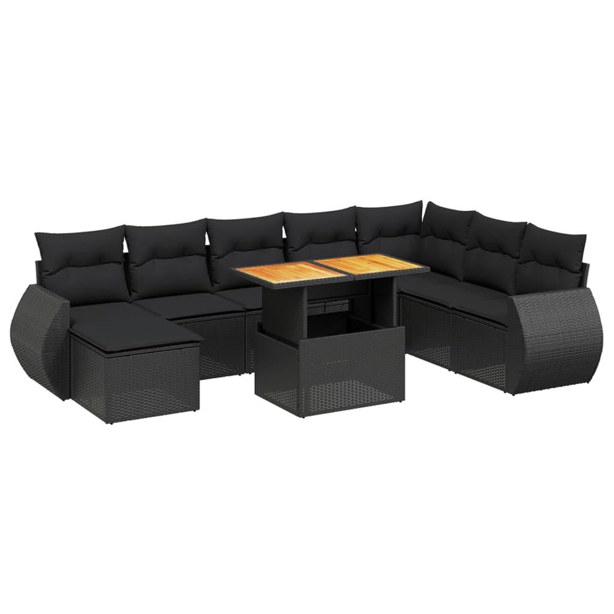 Voir la diapositive 2 : VIDAXL Salon de jardin 9 pcs avec coussins noir resine tressee