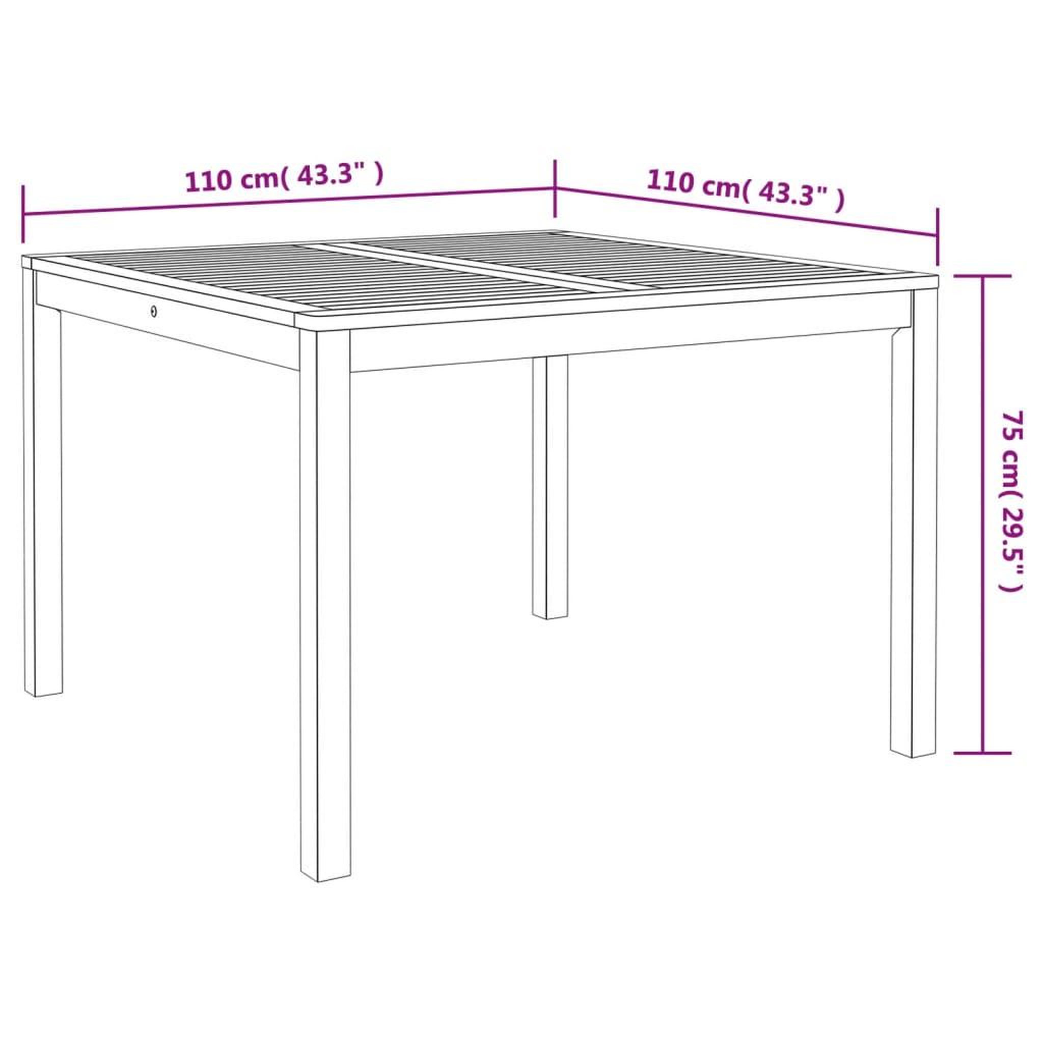 Voir la diapositive 6 : VIDAXL Table a manger de jardin 110x110x75 cm bois d'acacia massif
