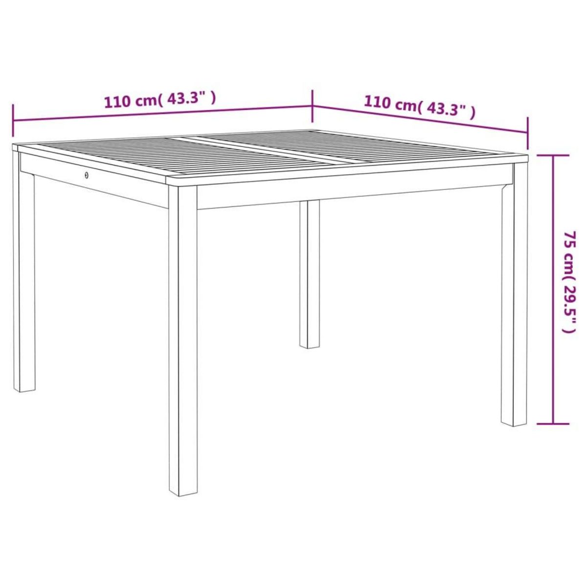 VIDAXL Table a manger de jardin 110x110x75 cm bois d'acacia massif
