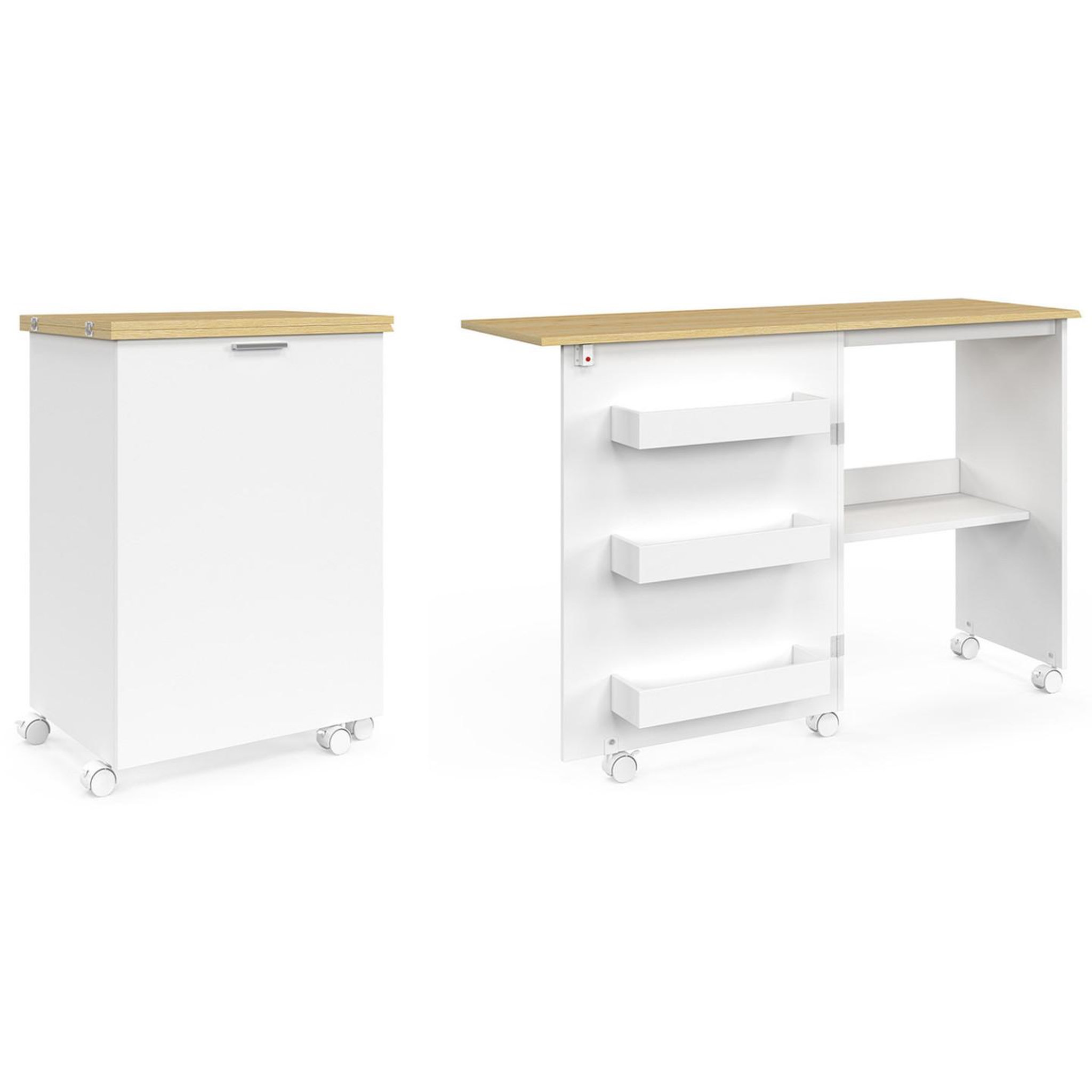Voir la diapositive 3 : ID MARKET Table de couture pliable à roulettes meuble pour machine à coudre avec 4 étagères