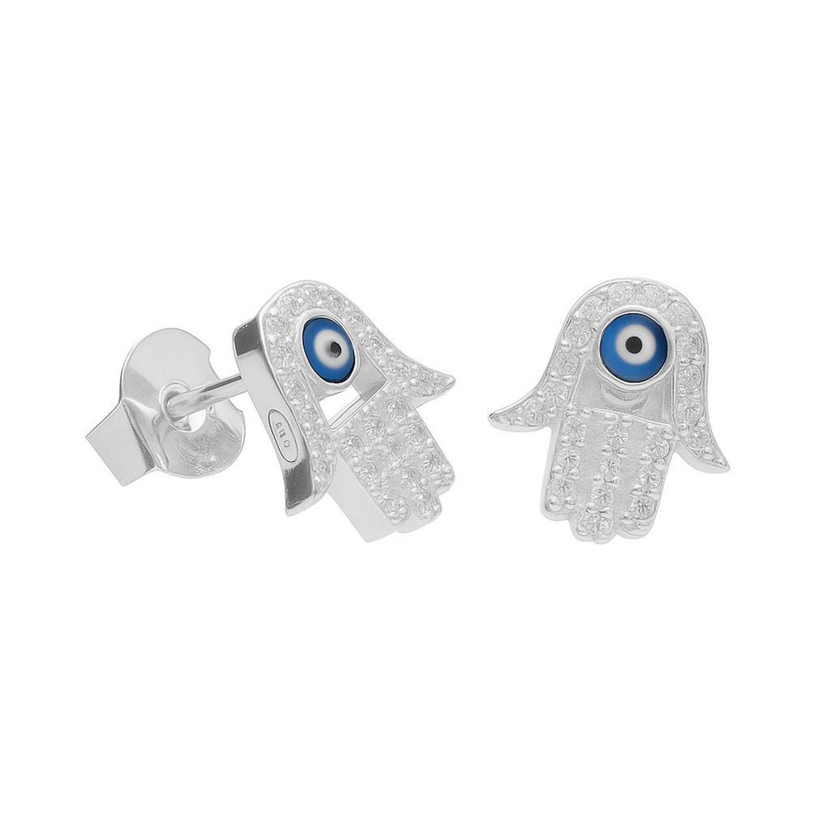 L'ATELIER D'AZUR Boucles d'Oreilles Argent 925/000 Rhodié - Main de Fatma Pavée de Zirconiums