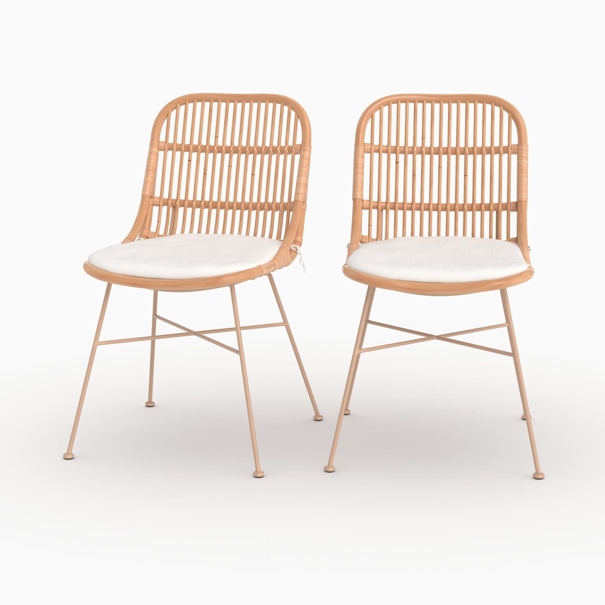 Rendez vous déco Lot de 2 chaises en rotin beige et pieds en métal beige-Moon