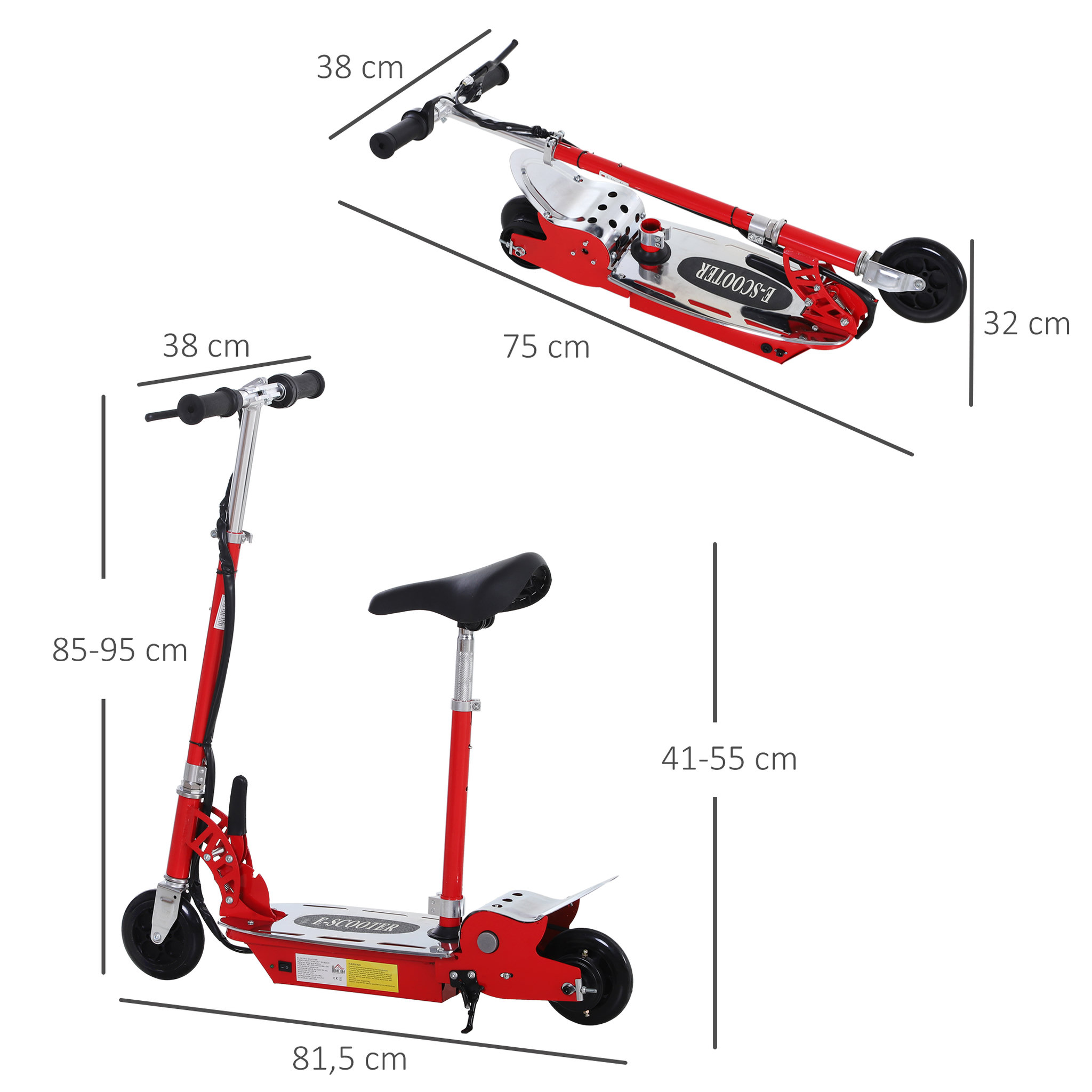 Voir la diapositive 3 : HOMCOM Trottinette électrique 120 W pliable pour enfant de 7 à 12 ans hauteur guidon et selle réglable 10 Km/h max. rouge