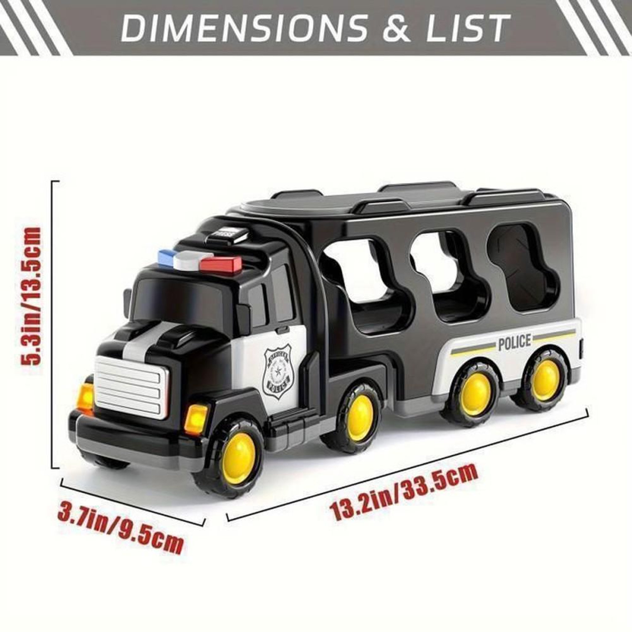 Voir la diapositive 3 : Set 5 véhicules de police : camion porte-voitures, 3 voitures et 1 hélicoptère ABS sans BPA, lumières et musique, noir, dès 3 ans