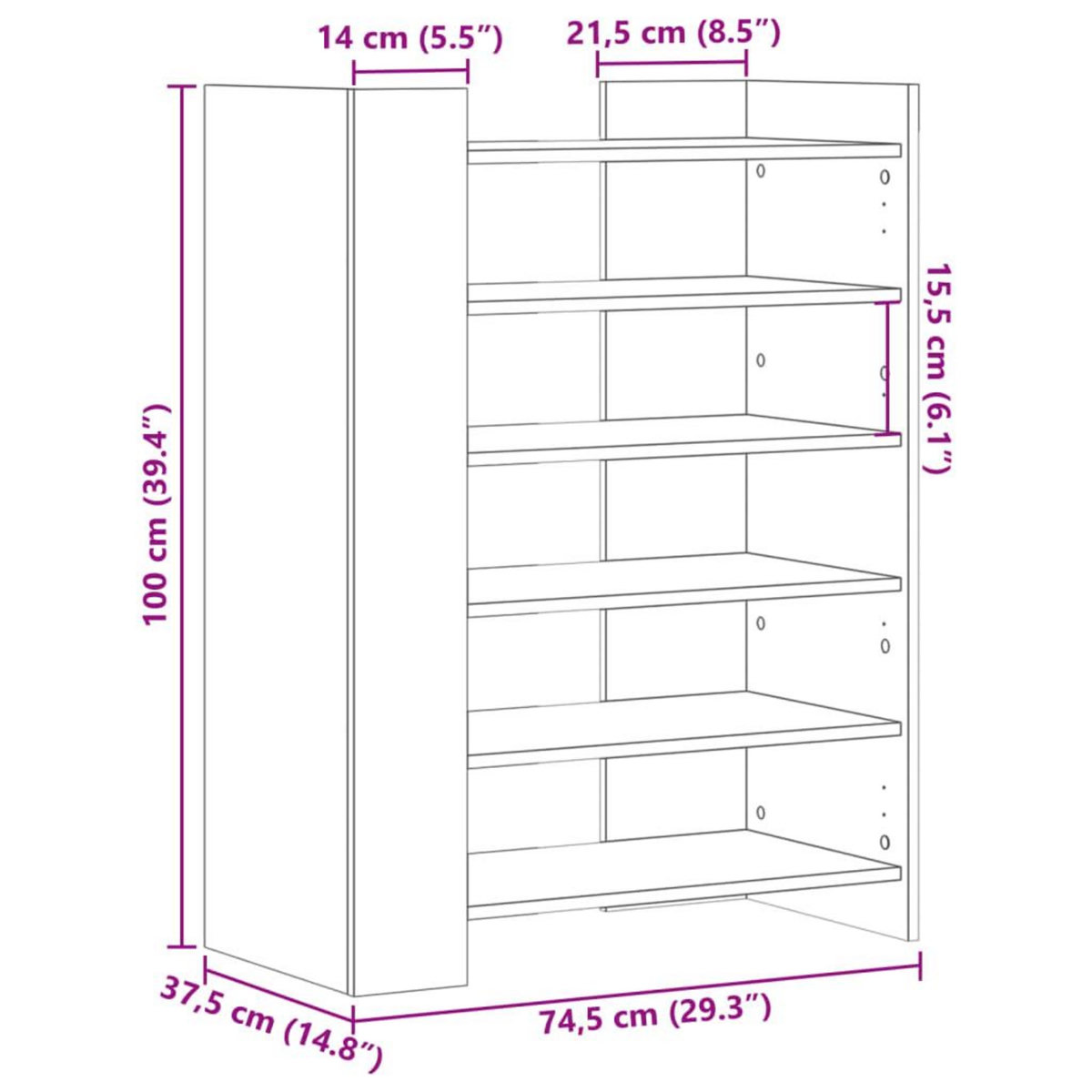 VIDAXL Armoire a chaussures gris beton 74,5x37,5x100 cm