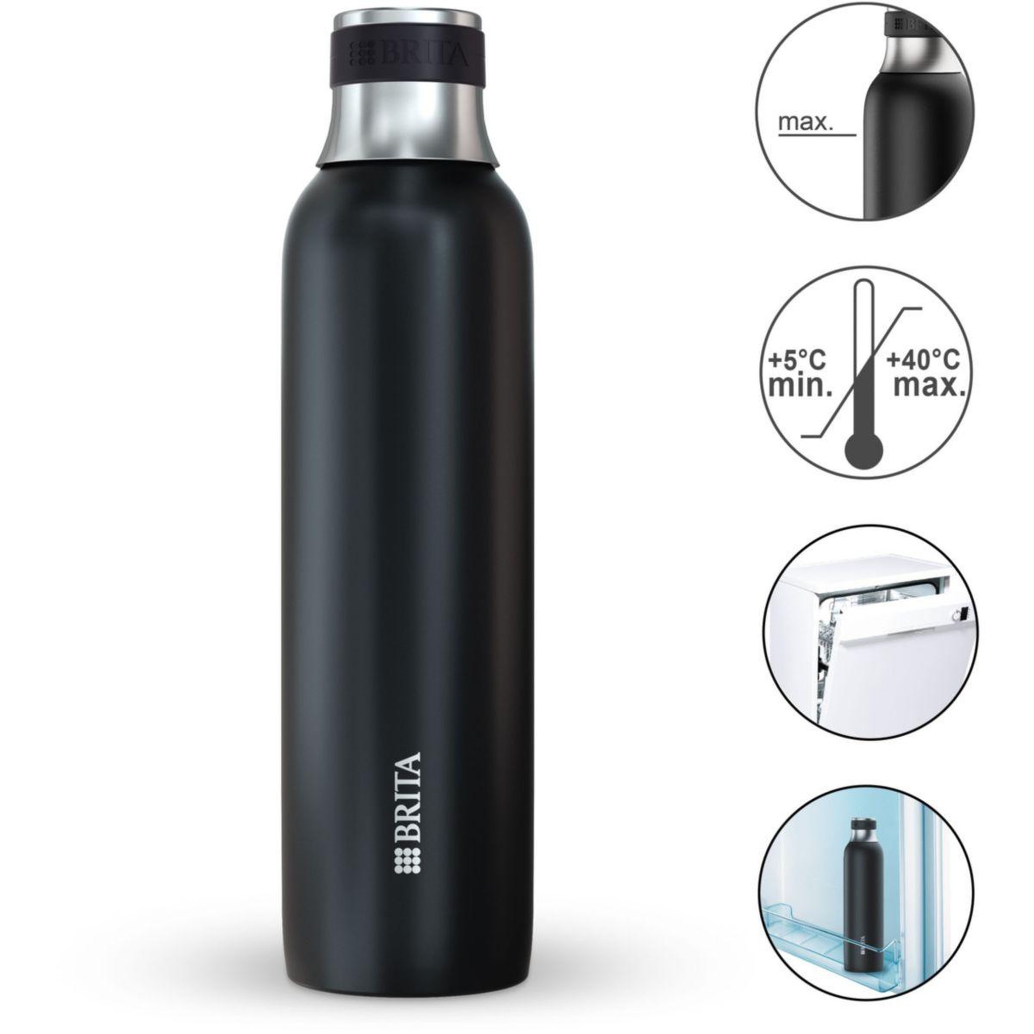Voir la diapositive 3 : Brita Bouteille isotherme isotherme noire sodatrio 0.65l