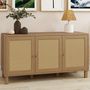Voir la diapositive 2 : ID MARKET Buffet bas vintage 113 cm HANAE 3 portes effet naturel cannage