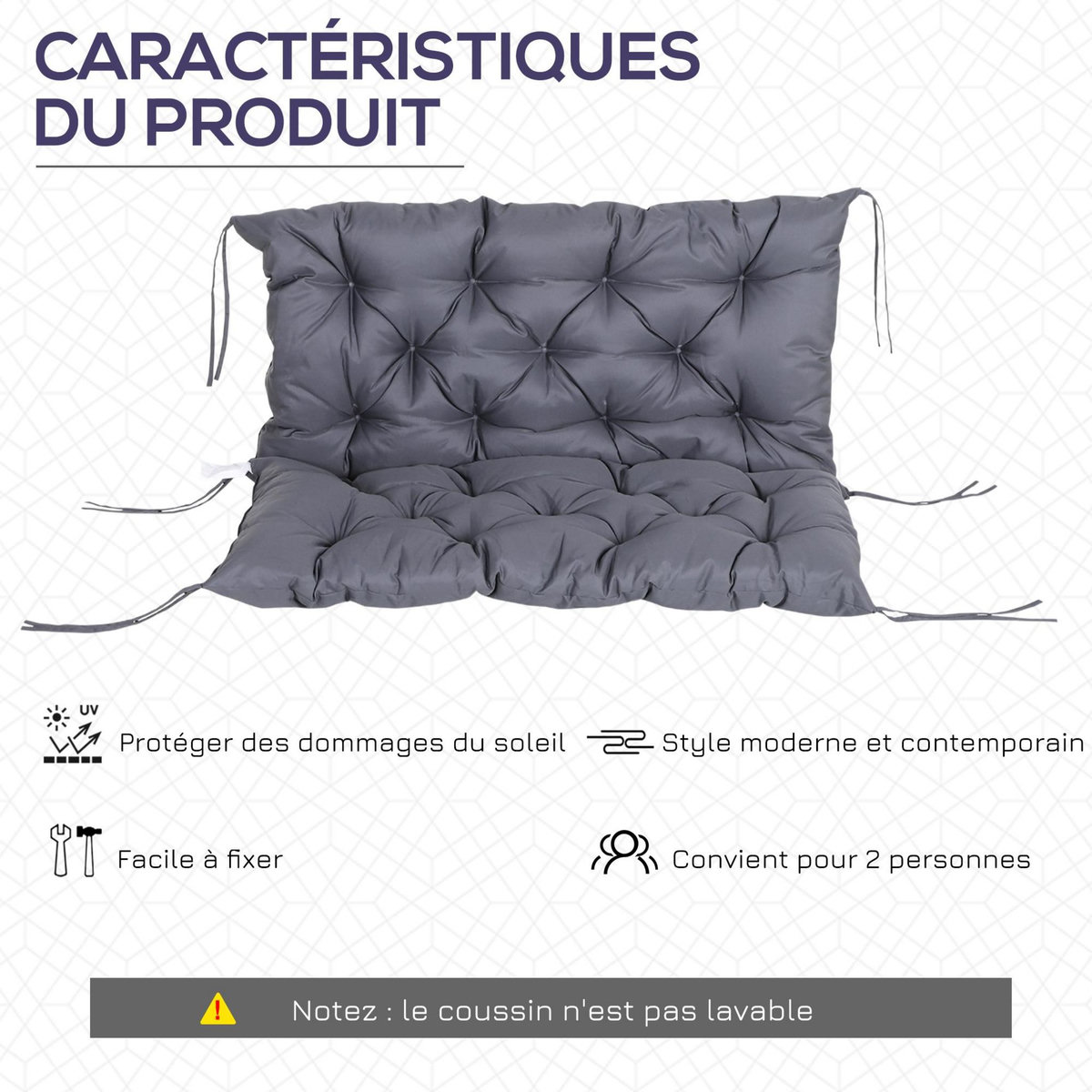 OUTSUNNY Coussin matelas assise dossier pour banc de jardin balancelle canapé grand confort 100 x 98 x 8 cm gris