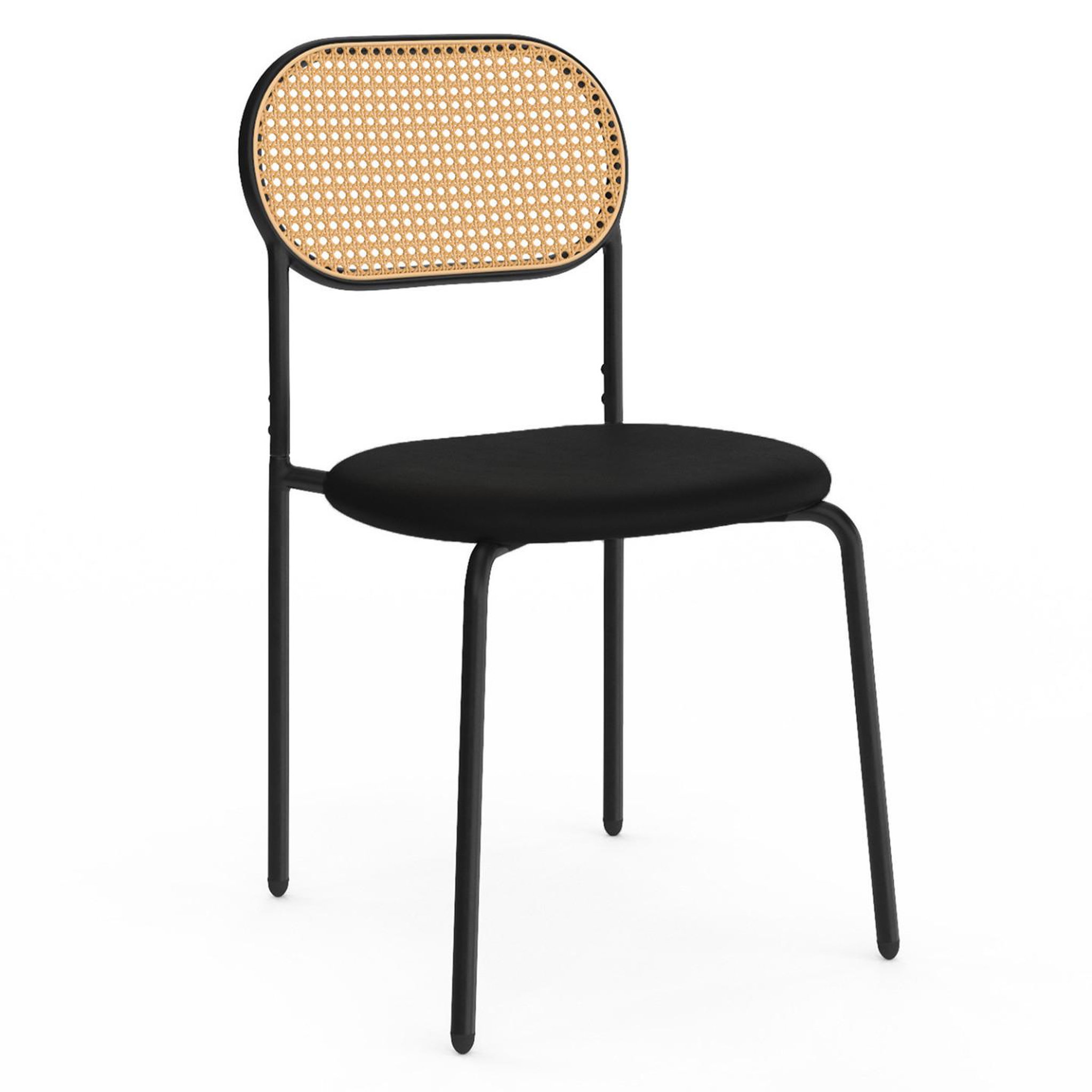 Voir la diapositive 3 : ID MARKET Lot de 4 chaises vintage clotilde en métal noir et dossier cannage pour salle à manger