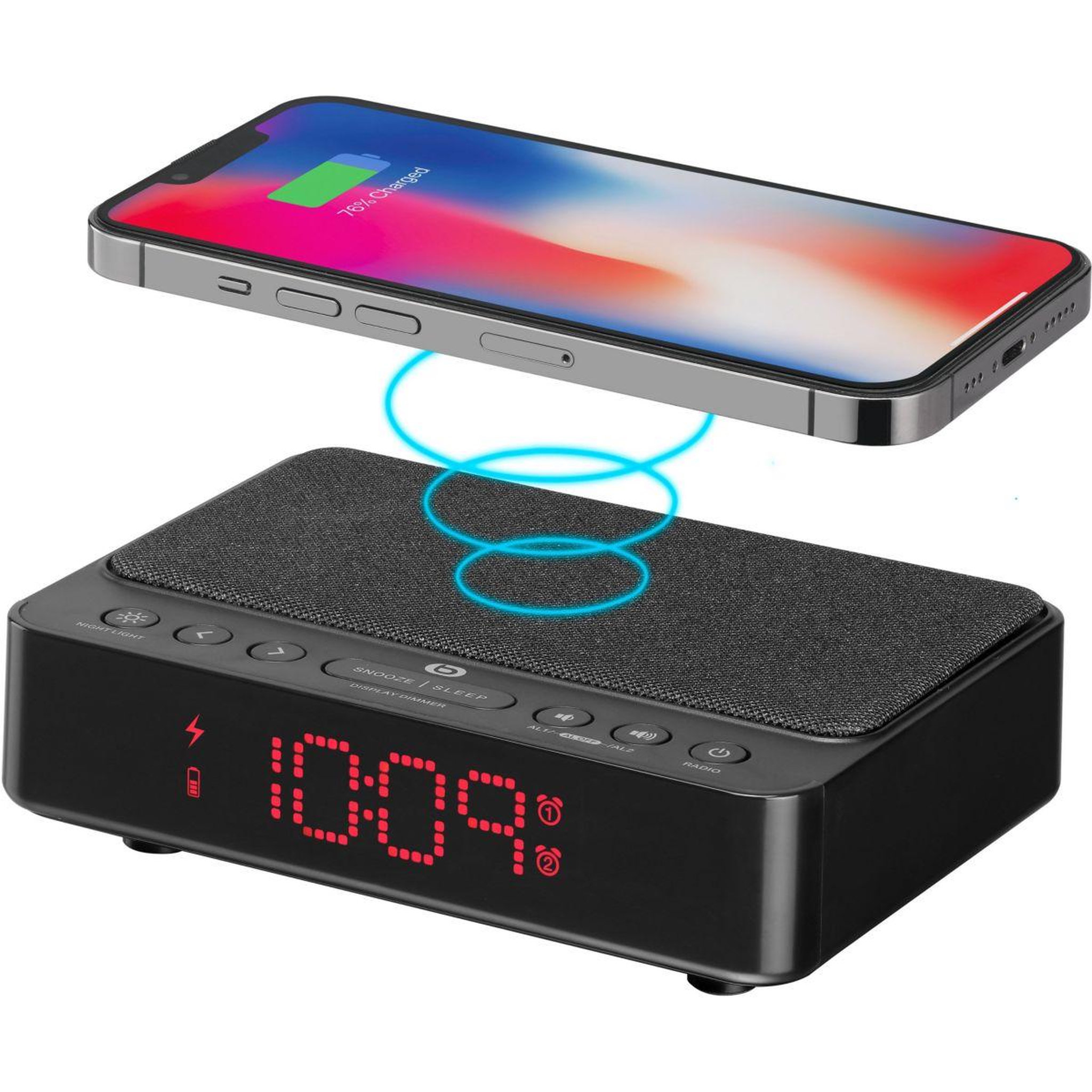 Voir la diapositive 2 : ESSENTIEL B Radio réveil RRVI-100 Charge Induction