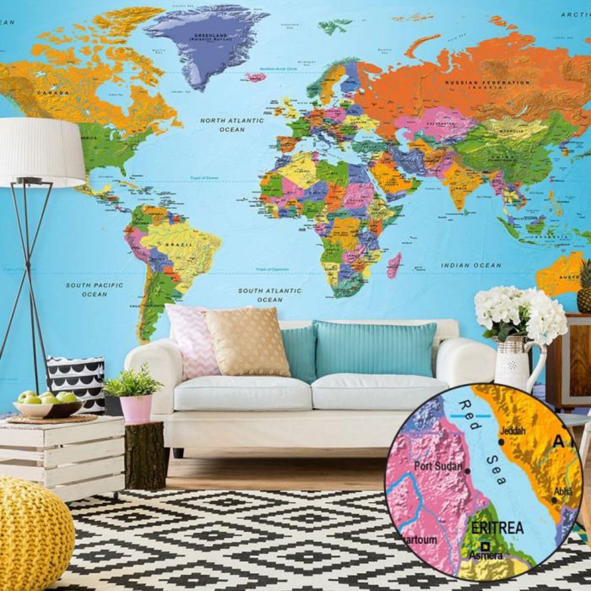 Paris Prix Papier Peint XXL  World Map : Colourful Geography II  280x500cm