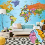 Paris Prix Papier Peint XXL  World Map : Colourful Geography II  280x500cm