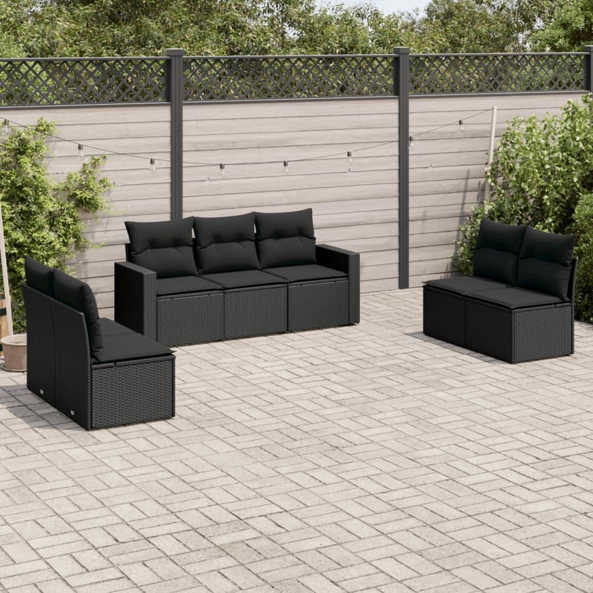 VIDAXL Salon de jardin 7 pcs avec coussins noir resine tressee