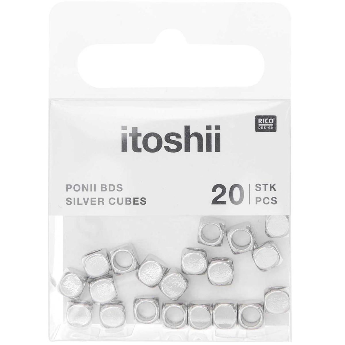 RICO DESIGN Itoshii pack de 20 perles Ponii cube couleur argent