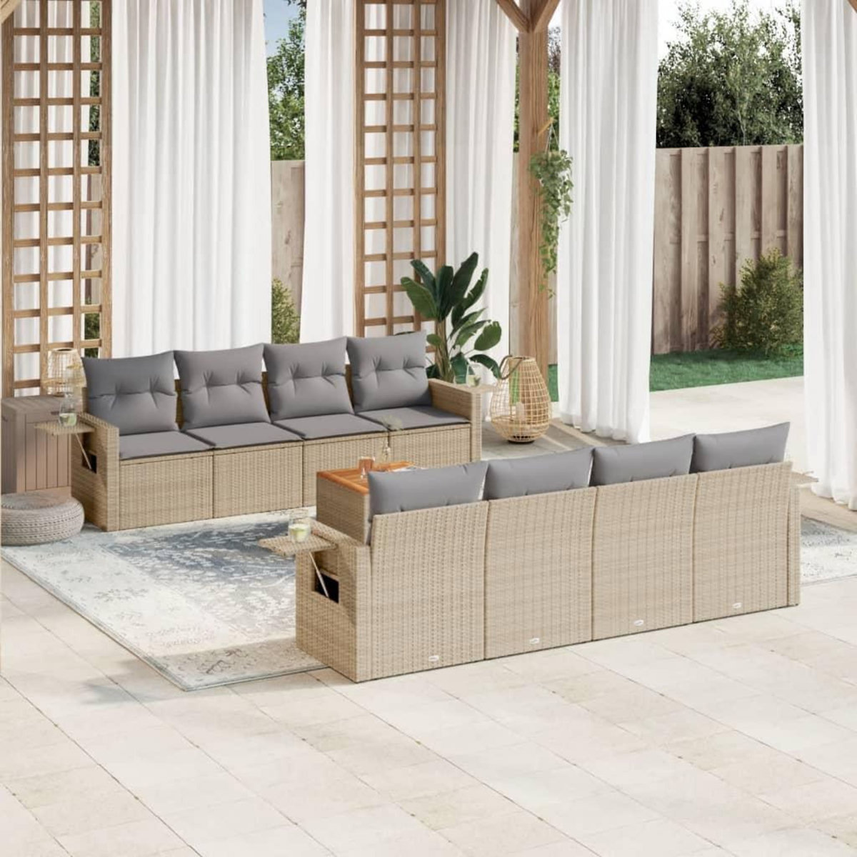 VIDAXL Salon de jardin avec coussins 9pcs melange beige resine tressee