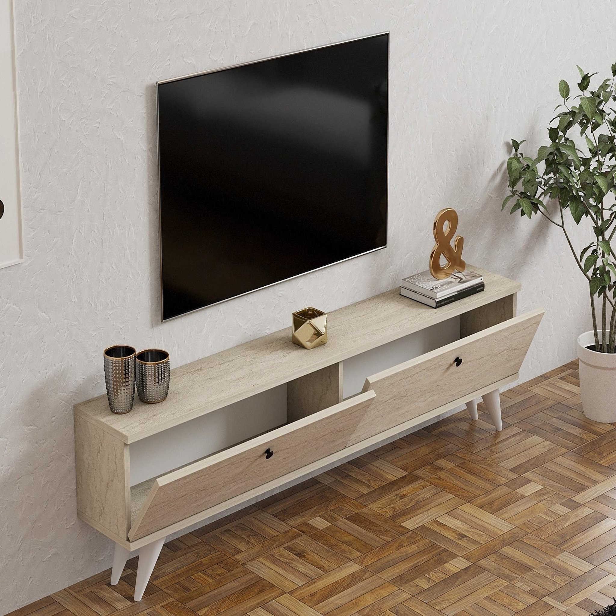 Voir la diapositive 4 : Habitat et Jardin Meuble tv en bois  parlak  - 160 x 25 x 40 cm - beige