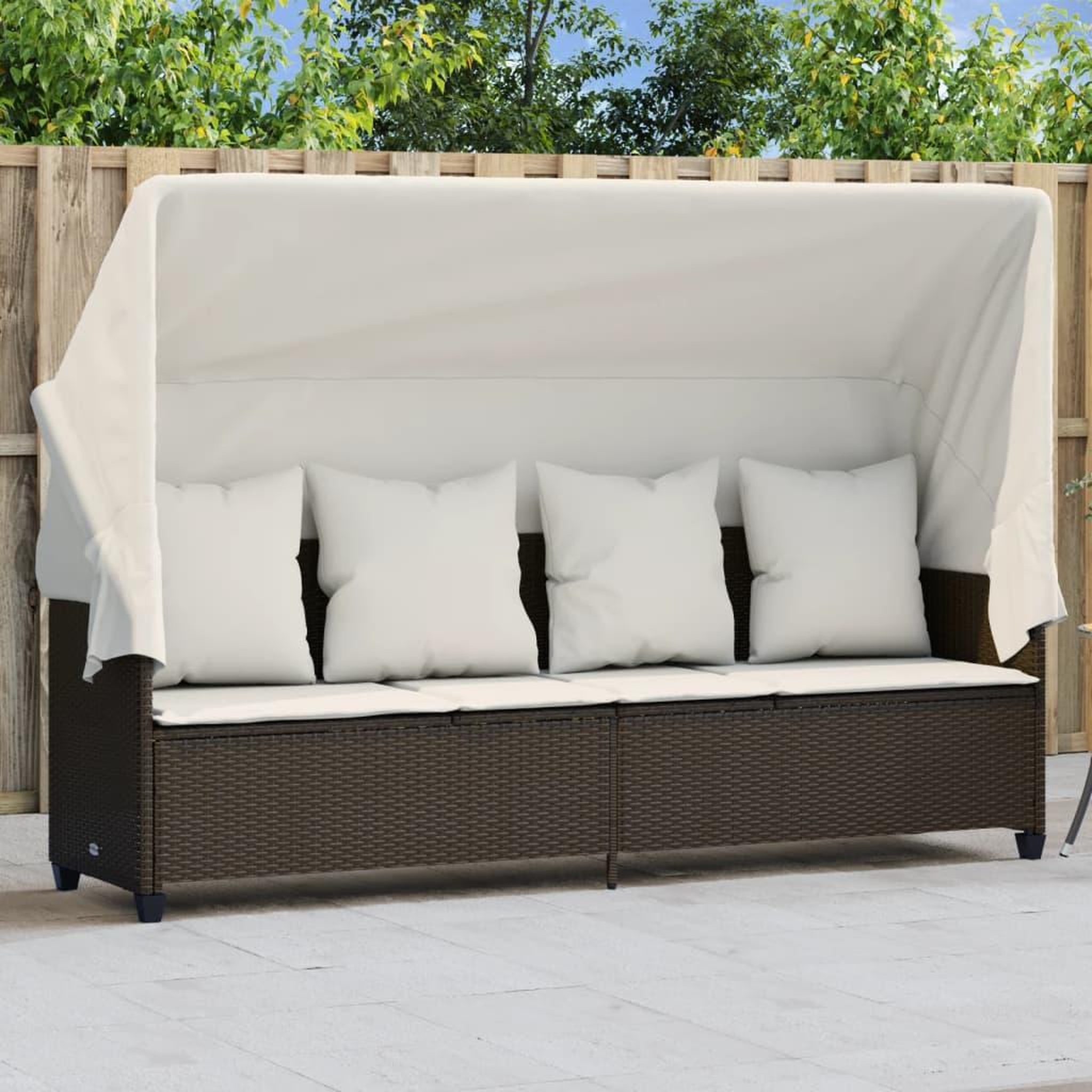 VIDAXL Chaise longue avec auvent et coussins marron resine tressee