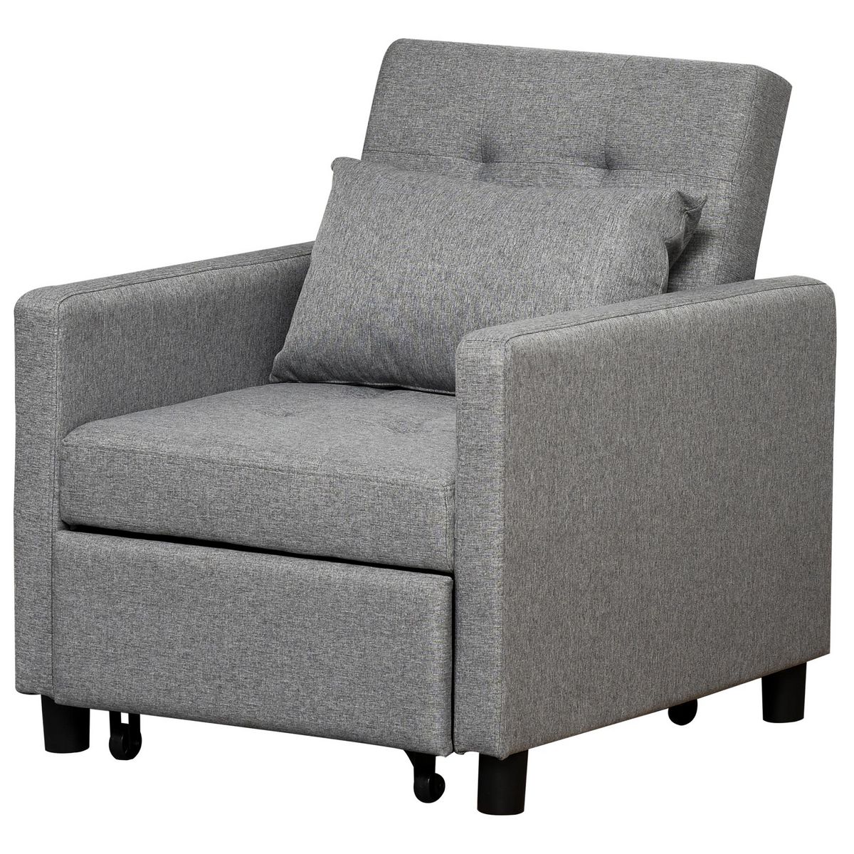 HOMCOM Fauteuil chauffeuse canapé-lit convertible 1 place dossier inclinable 3 positions coussin inclus polyester coton gris