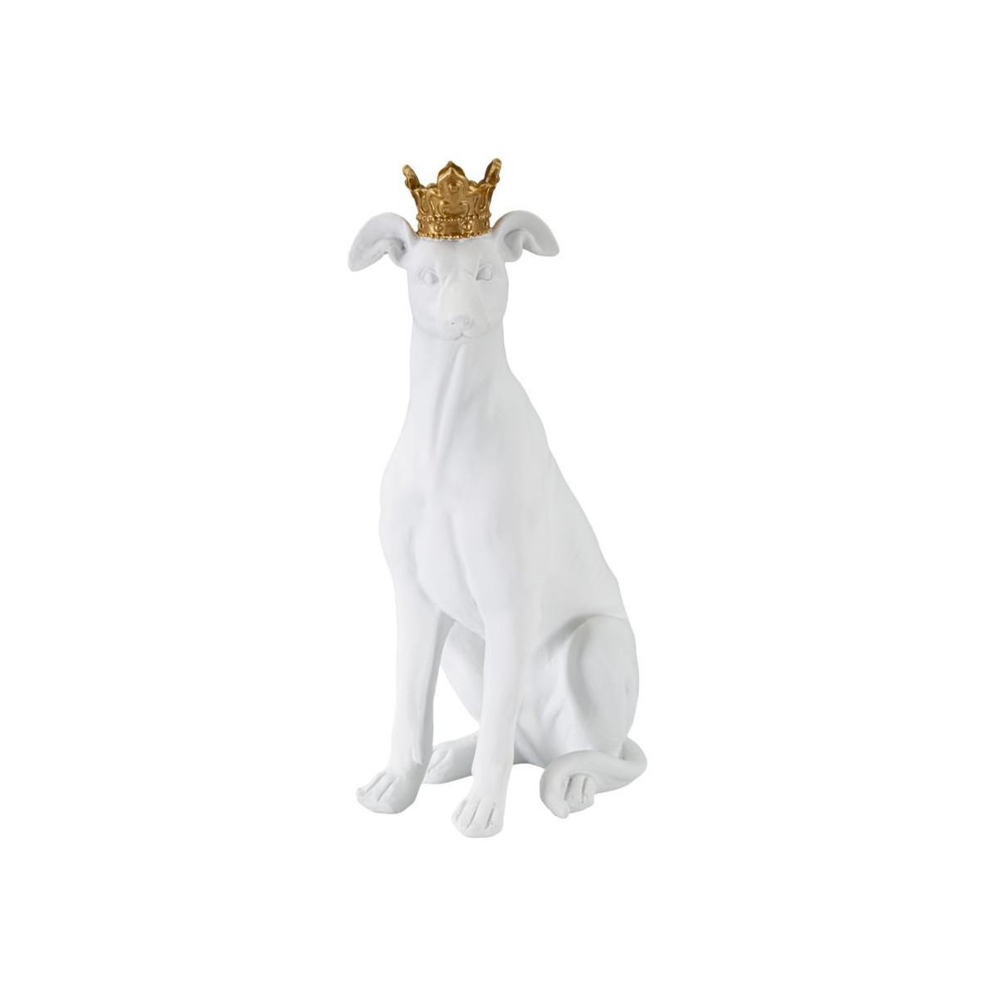 Paris Prix Statuette déco chien  couronne  33cm blanc