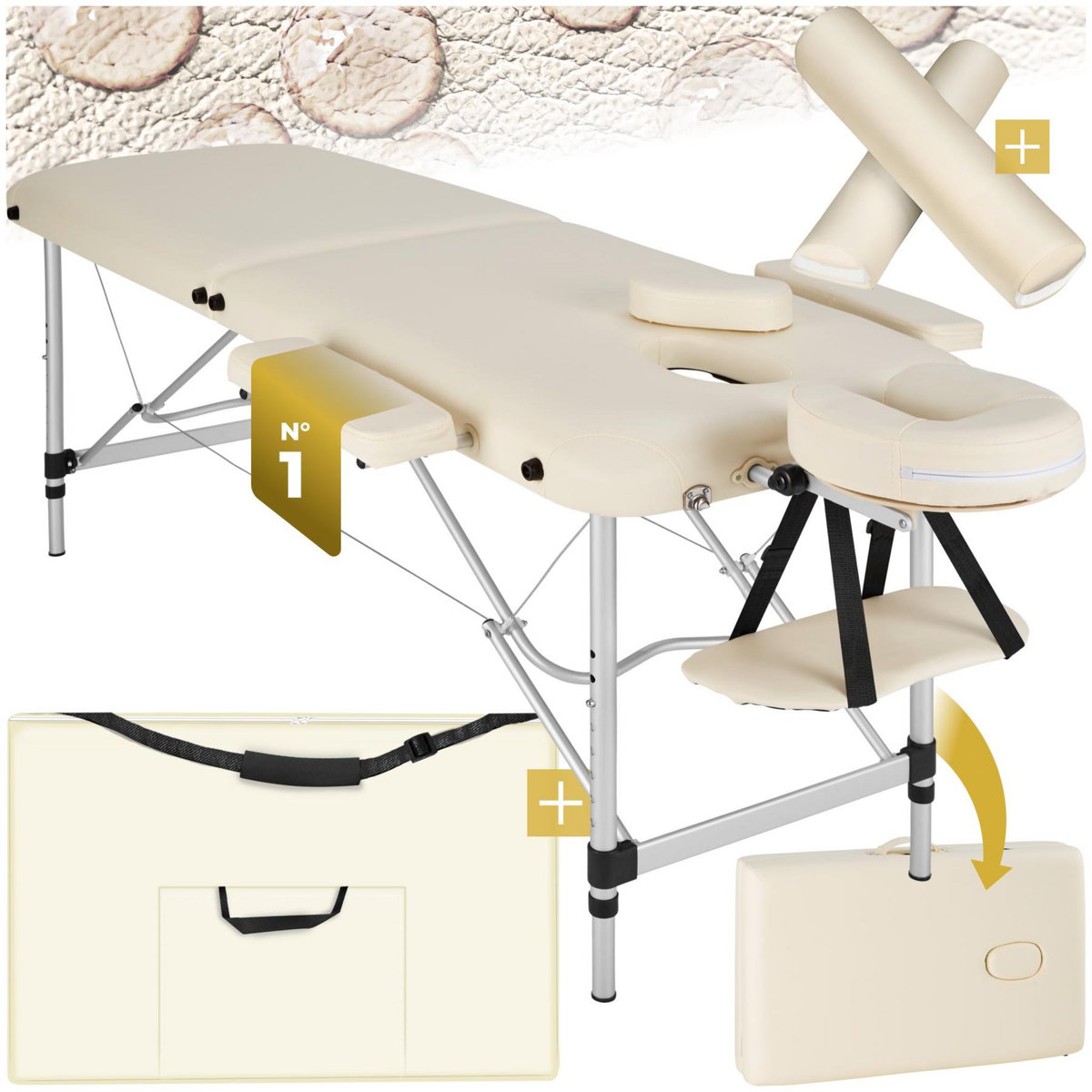 tectake Table de massage portable pliante 2 zones largeur 61 cm et rembourrage de 4 cm beige