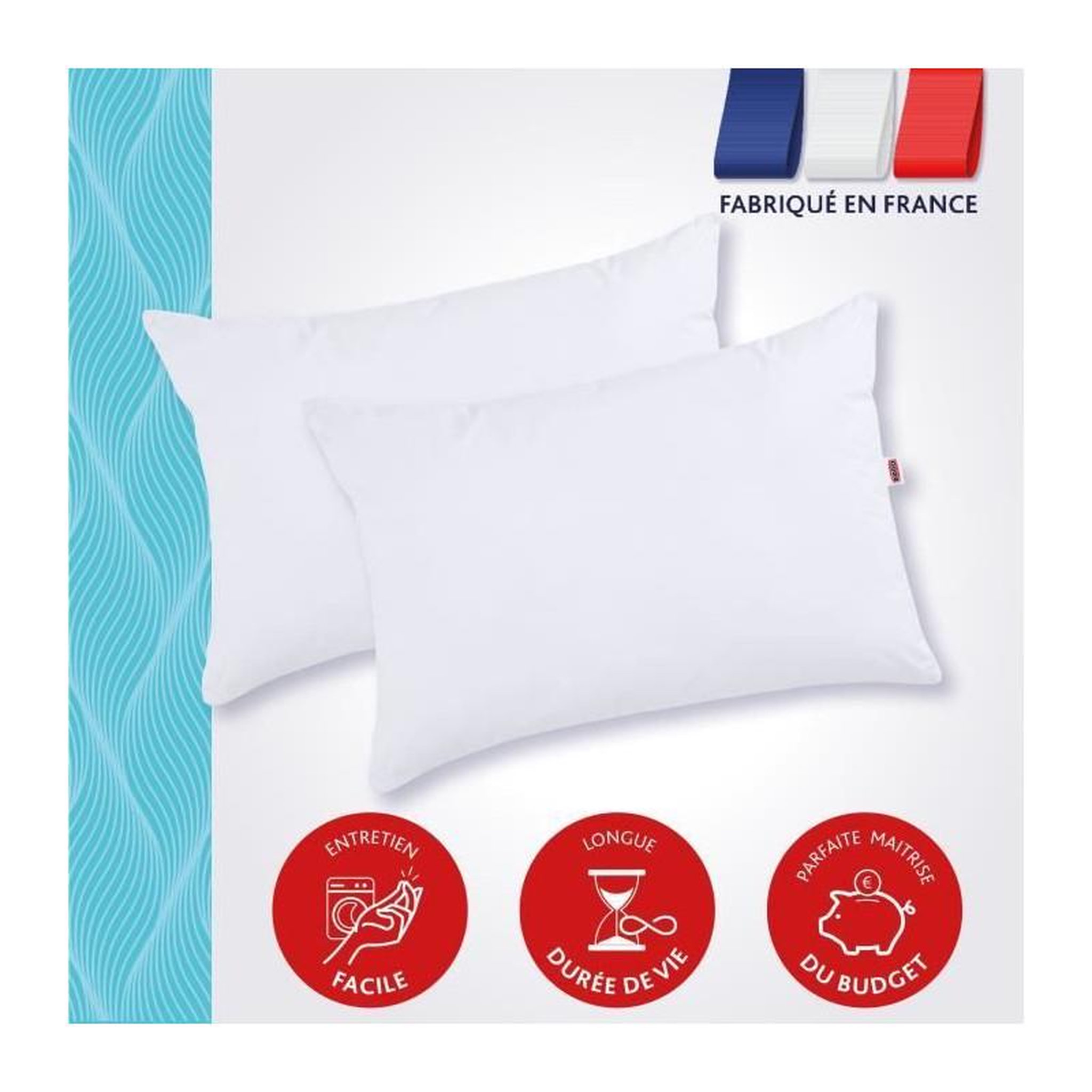Voir la diapositive 5 : DODO Lot de 2 oreillers Tendance 50x70 cm- 100% Polyester - DODO