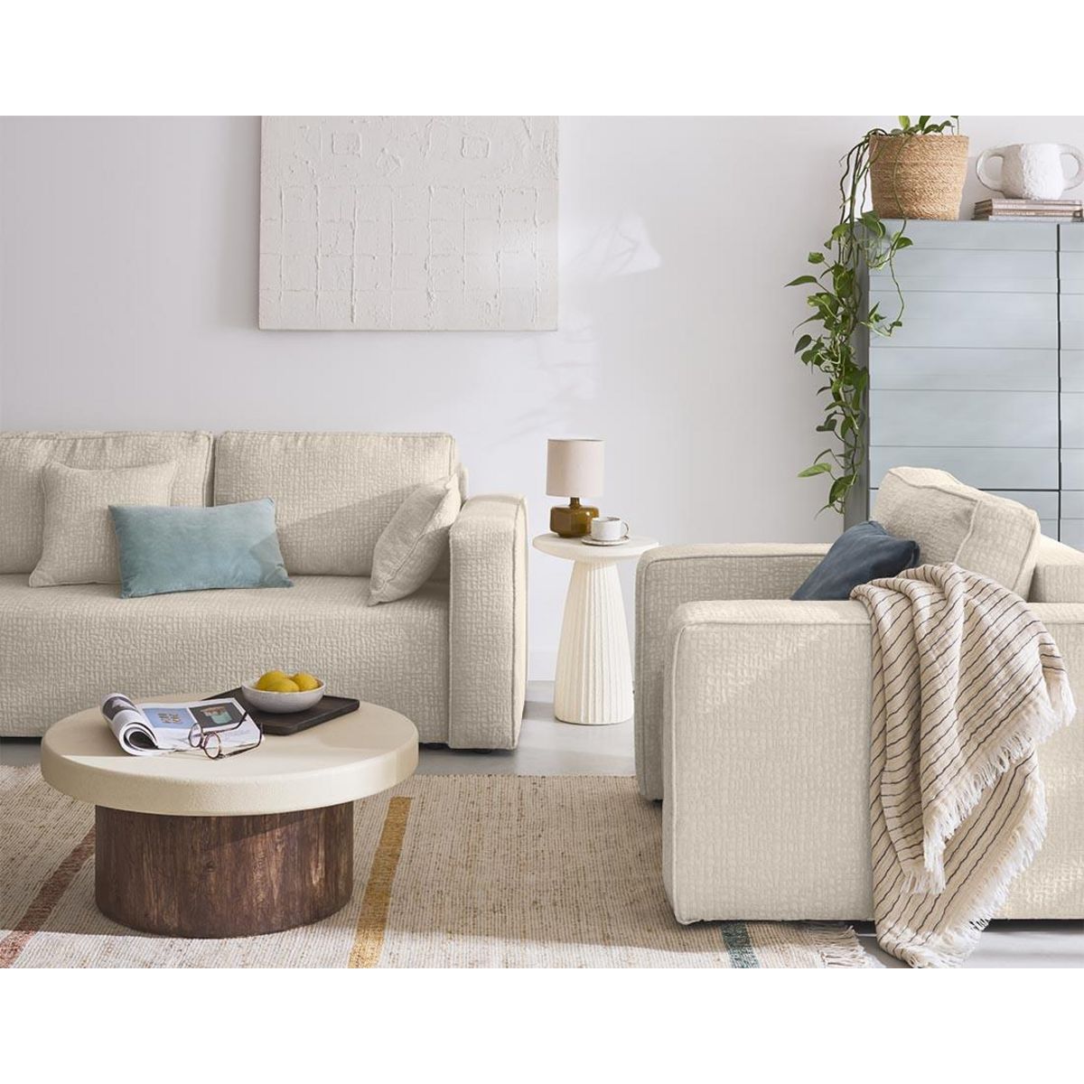 BEST MOBILIER Topaze - canapé droit 2 places - en tissu velours relief