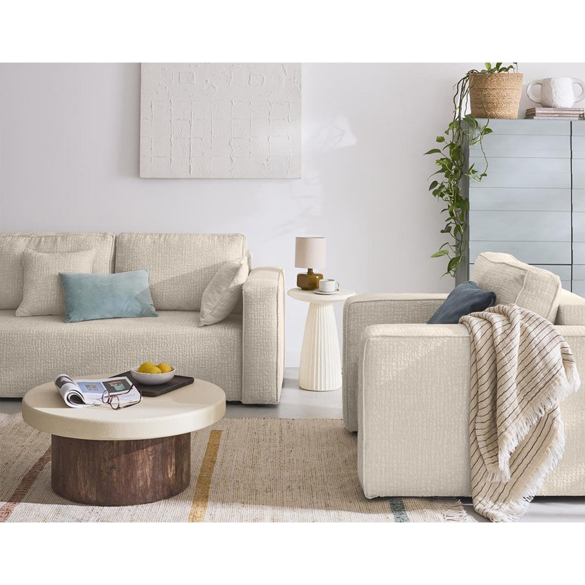 BEST MOBILIER Topaze - canapé droit 2 places - en tissu velours relief