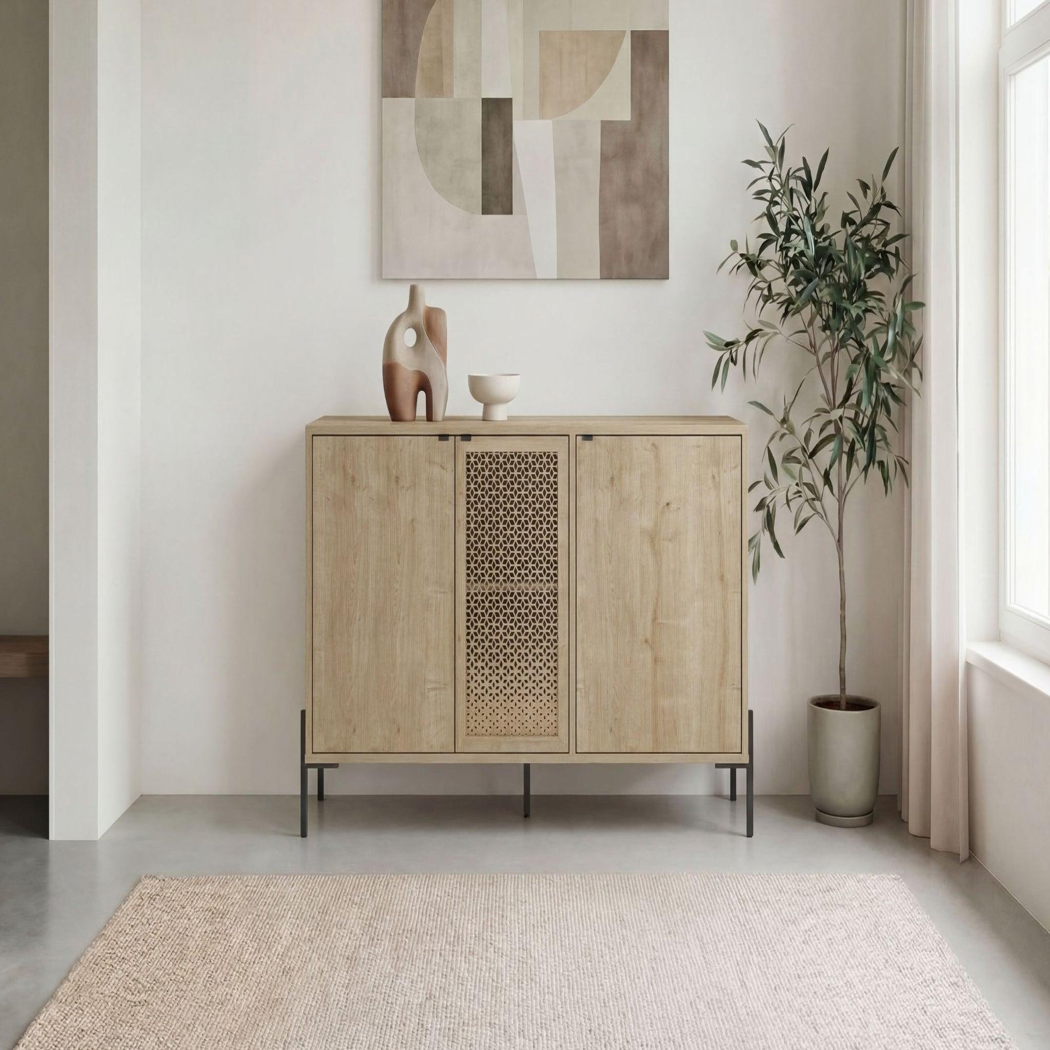 Voir la diapositive 2 : CASANOVA PARIS Stera - buffet 3 portes 125cm en mélamine - chêne clair