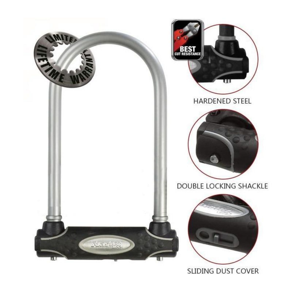 Master lock Antivol Vélo U Certifié [A Clé] [Support de Vélo Universel] [Rouge, Bleu, Violet ou Argenté]